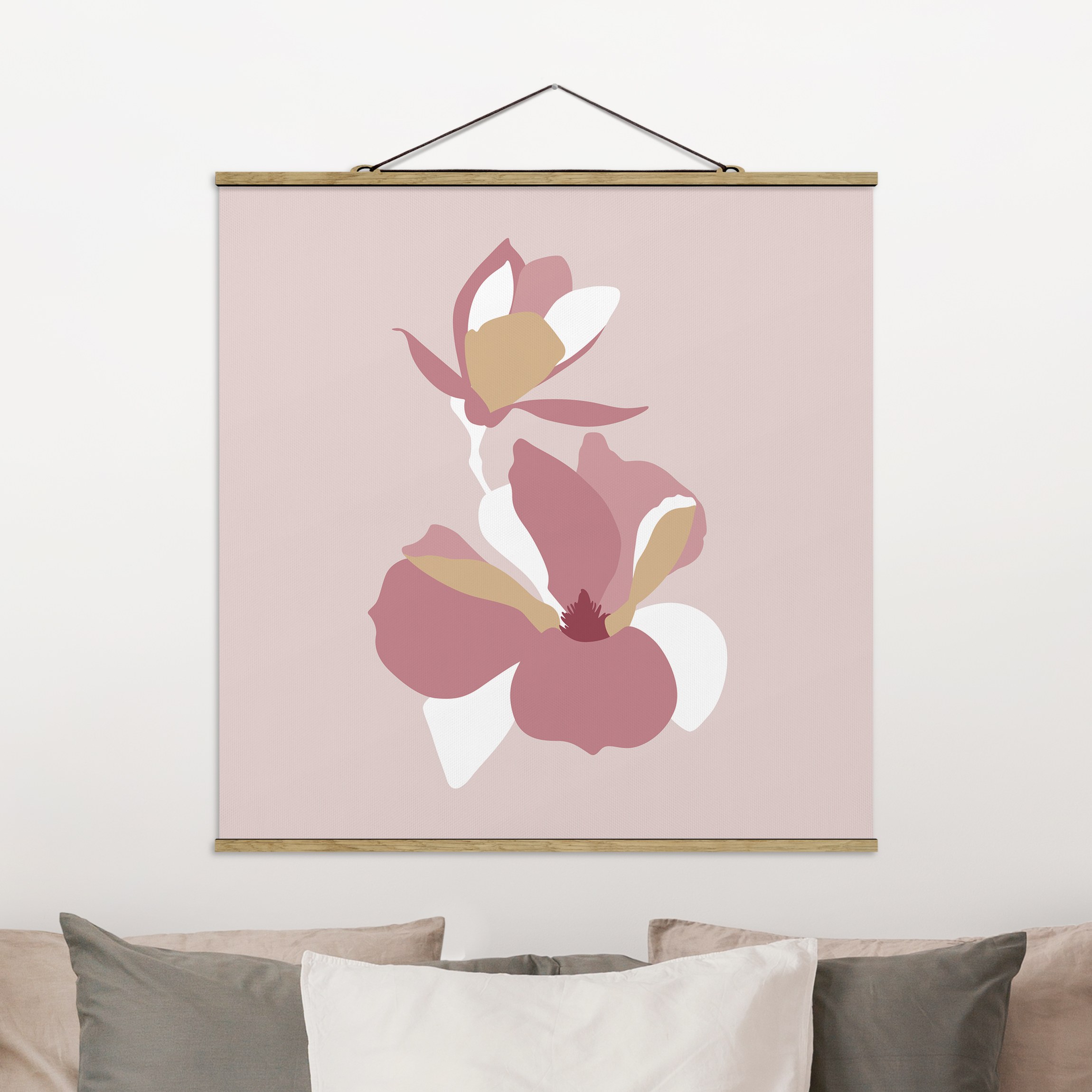 Stoffbild - Quadrat Line Art Blüten Pastell Rosa