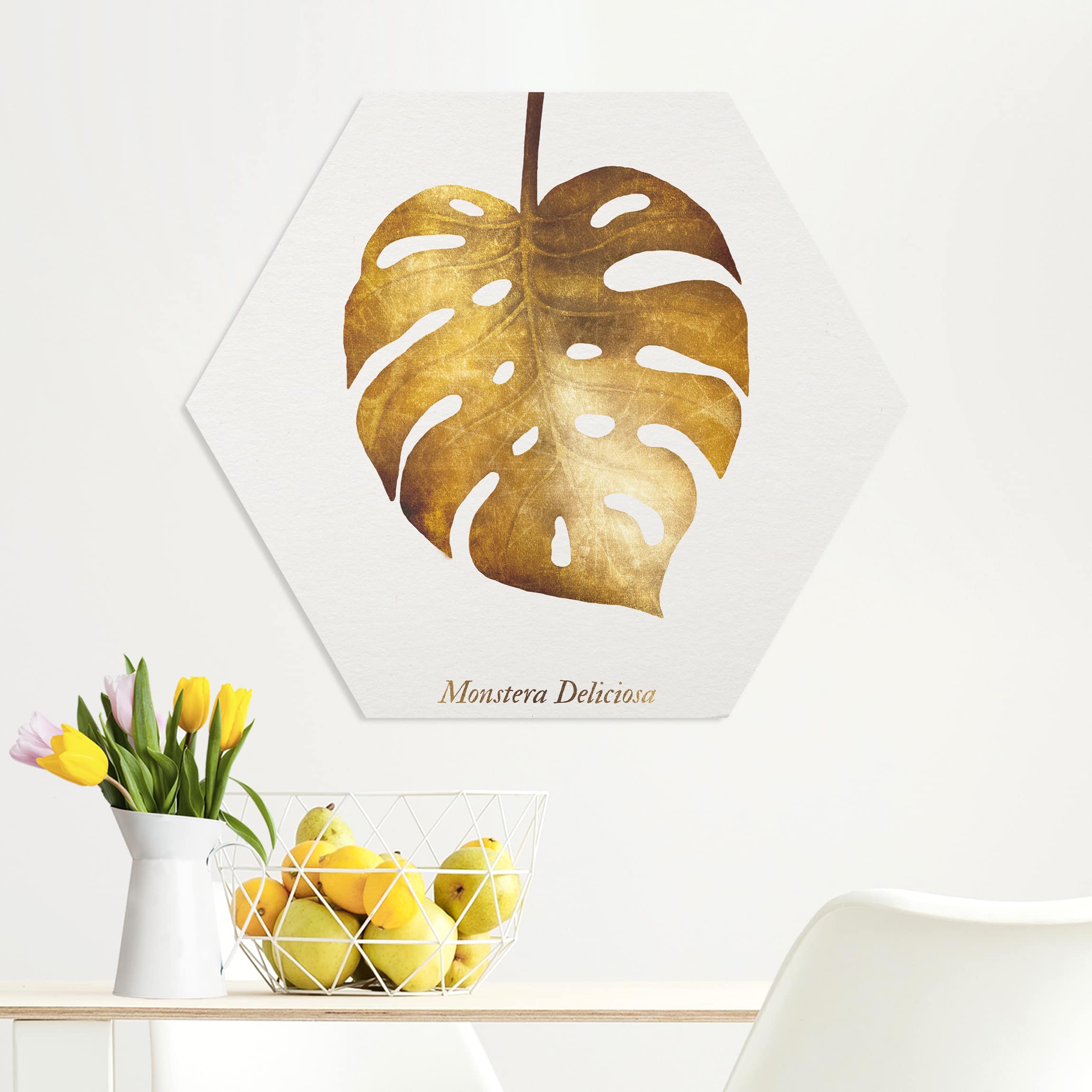 Hexagon-Forexbild Gold - Monstera