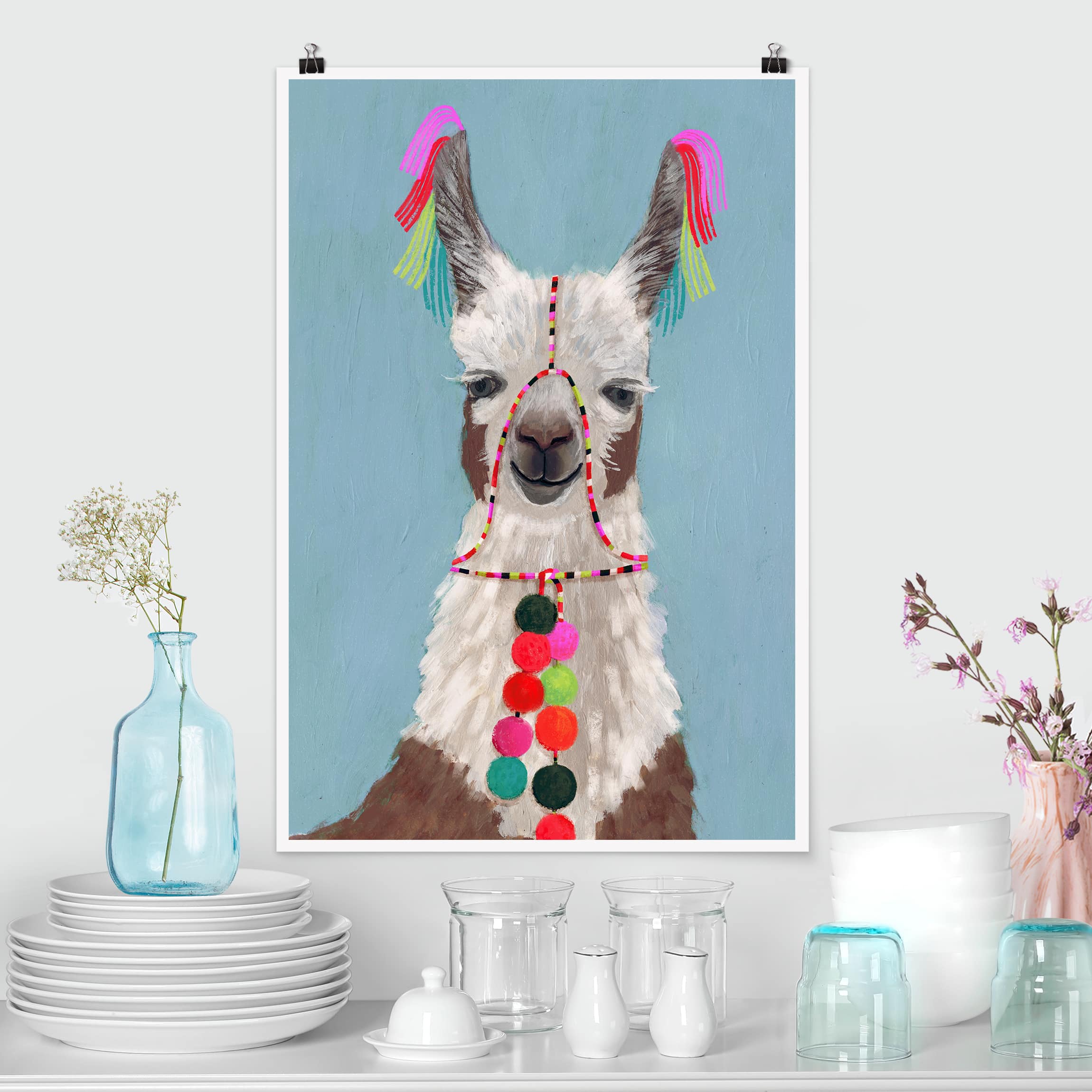 Poster Tiere Lama mit Schmuck III