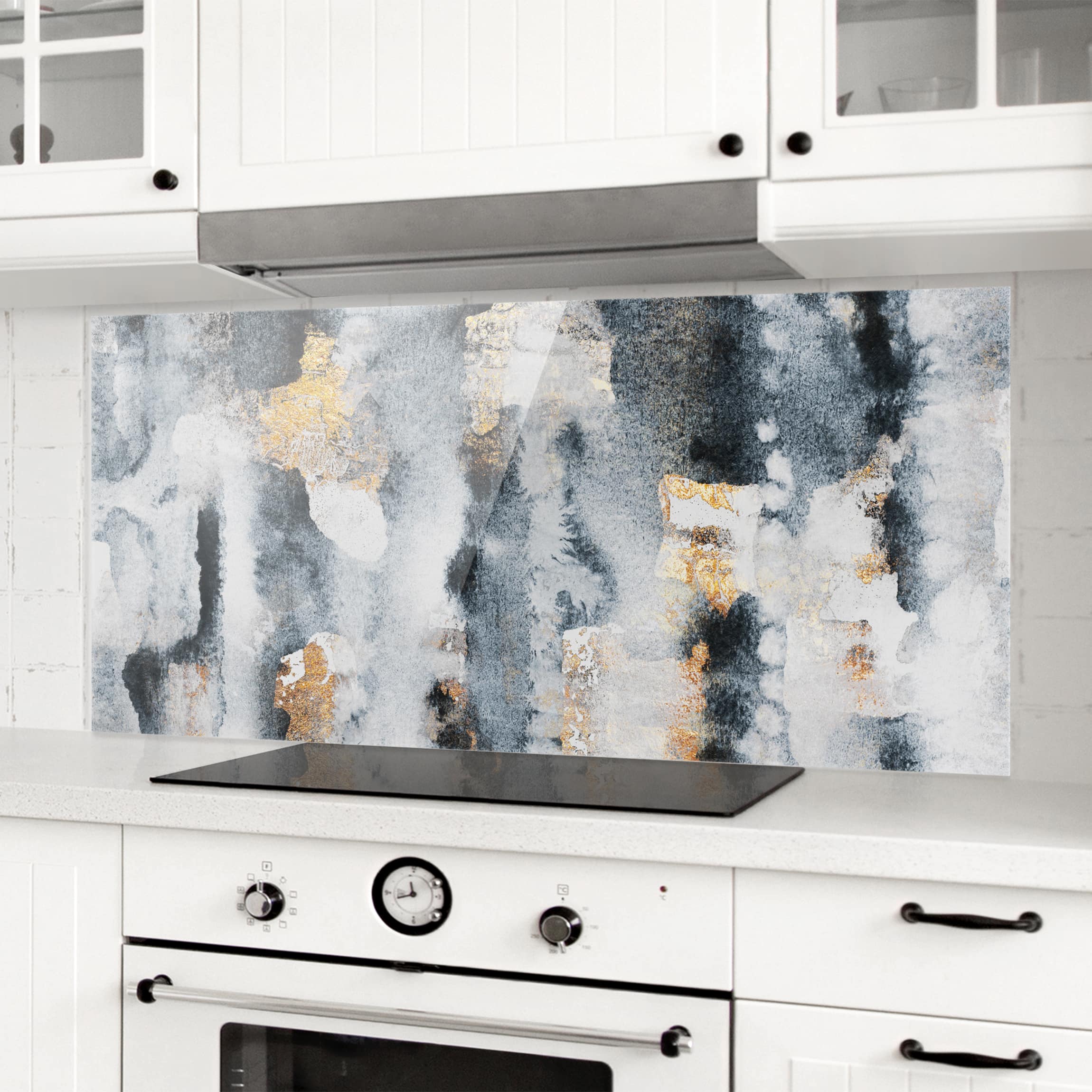 Glas Spritzschutz - Panorama Abstraktes Aquarell mit Gold