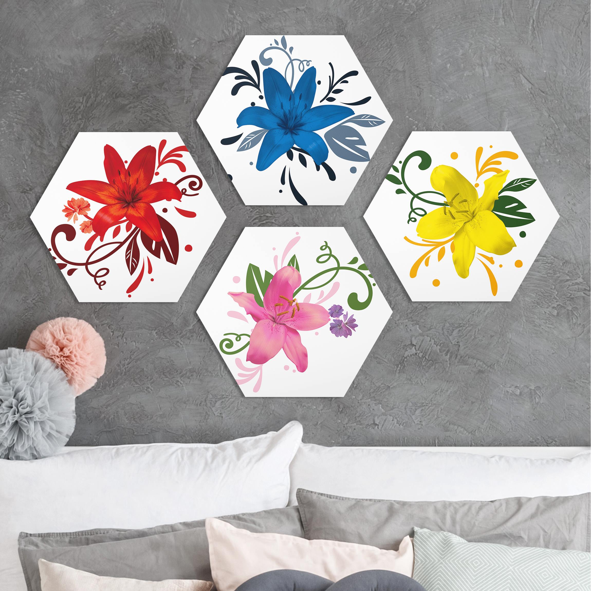 4-teiliges Hexagon-Alu-Dibond Bild No.BP20 Lilientraum Set
