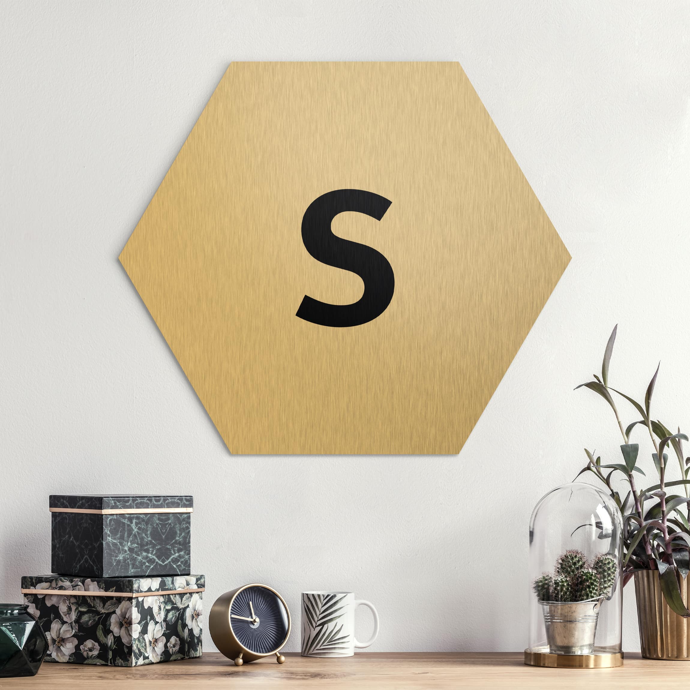 Hexagon-Alu-Dibond Bild Buchstabe Weiß S