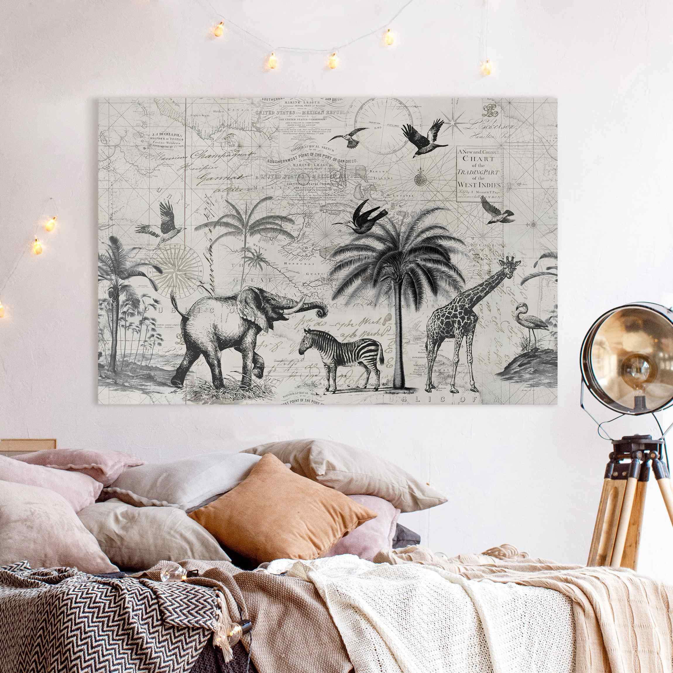 Leinwandbild Vintage Collage - Exotische Landkarte