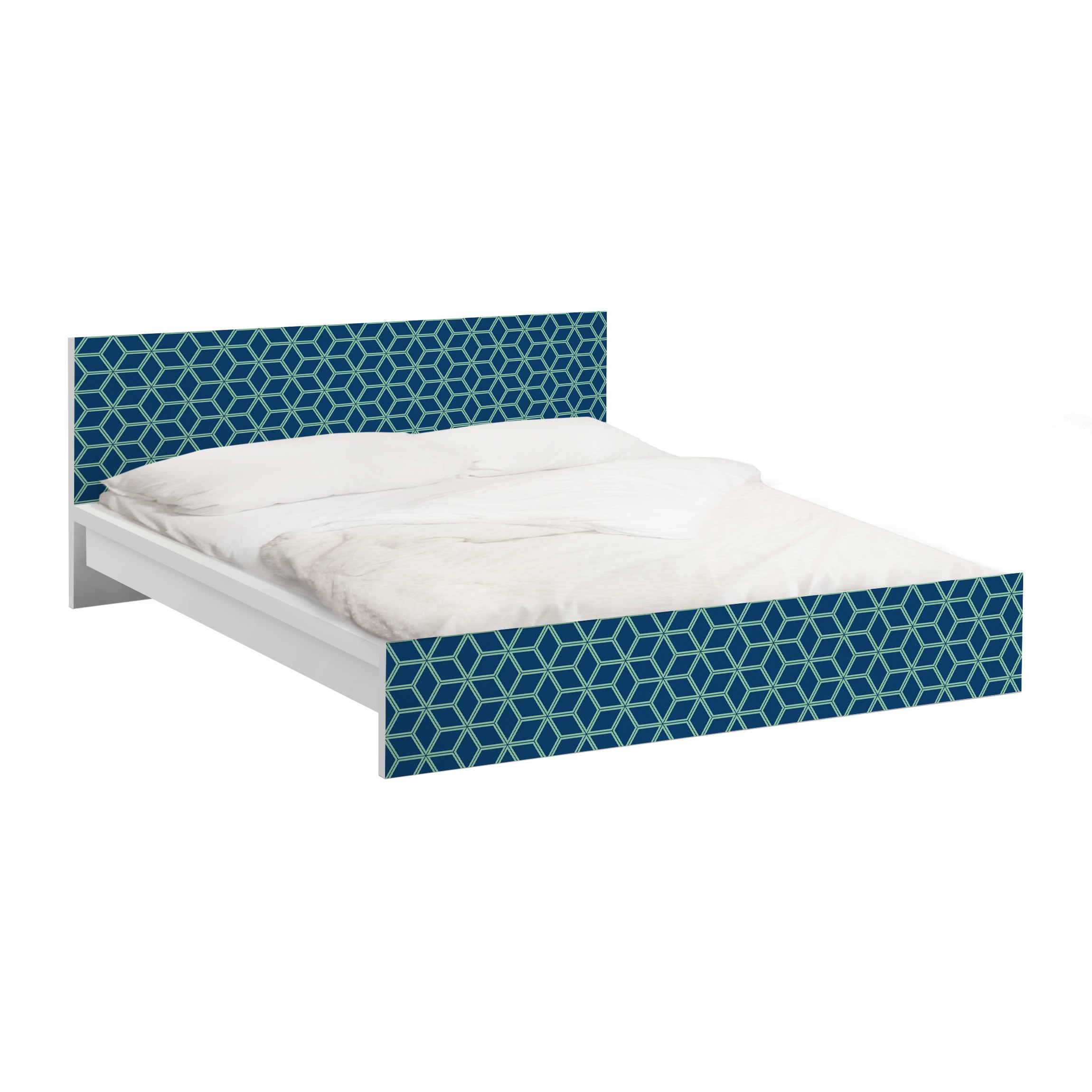 Möbelfolie für IKEA Malm Bett 140 cm Breite Würfelmuster blau