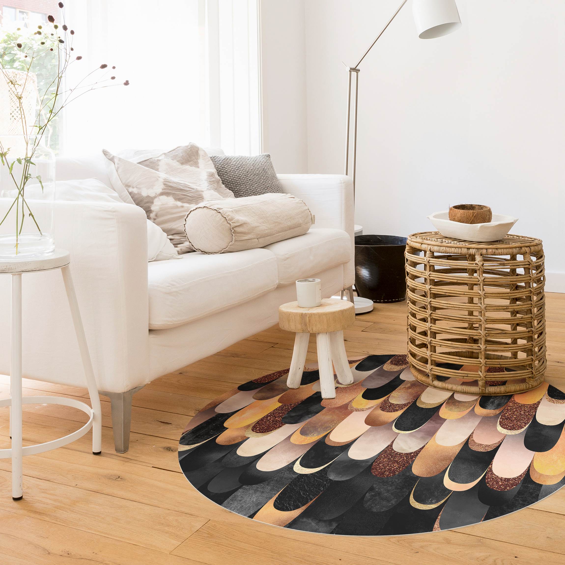 Runder Vinyl-Teppich Federn Bronze Schwarz