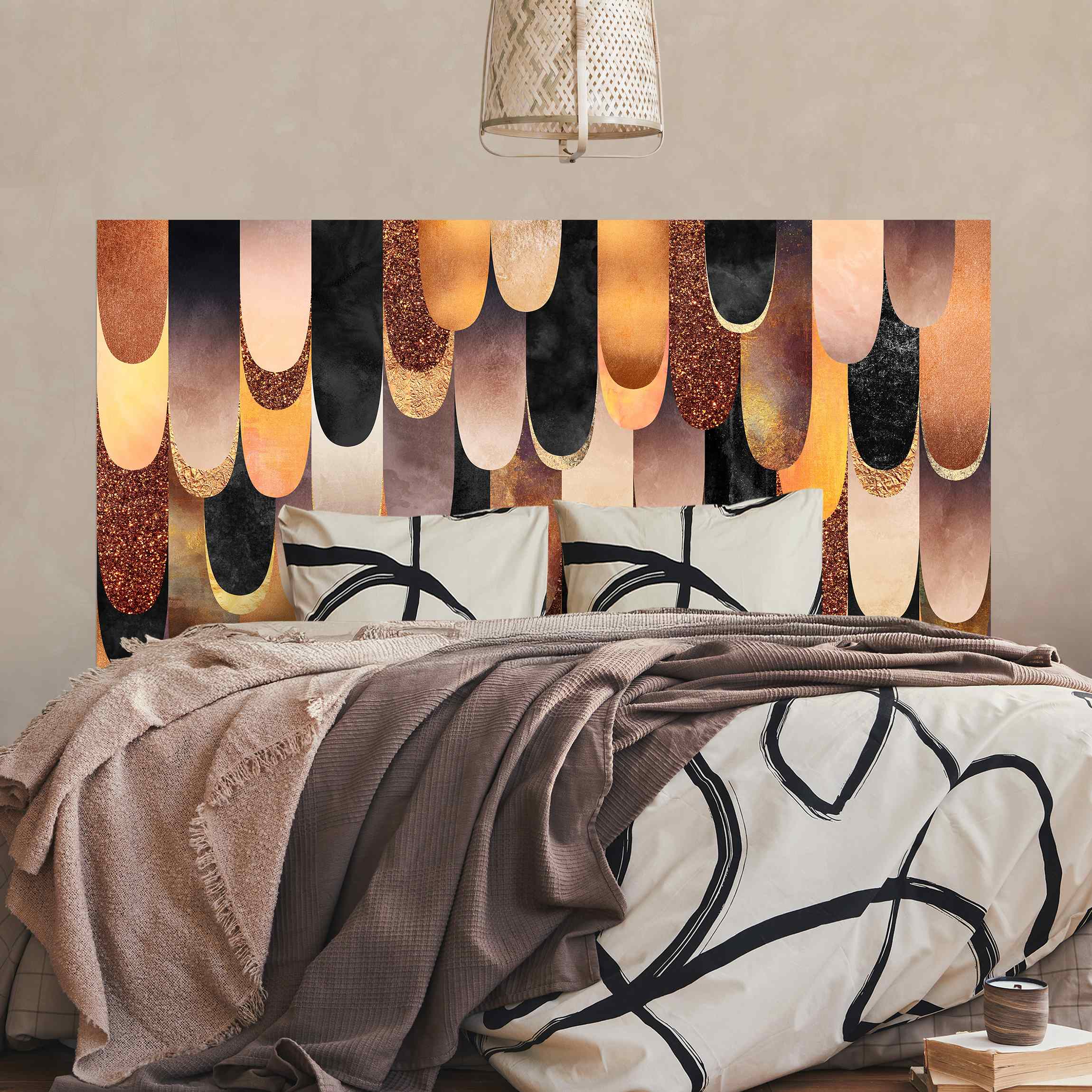 Kopfteil Bett Federn Bronze Schwarz