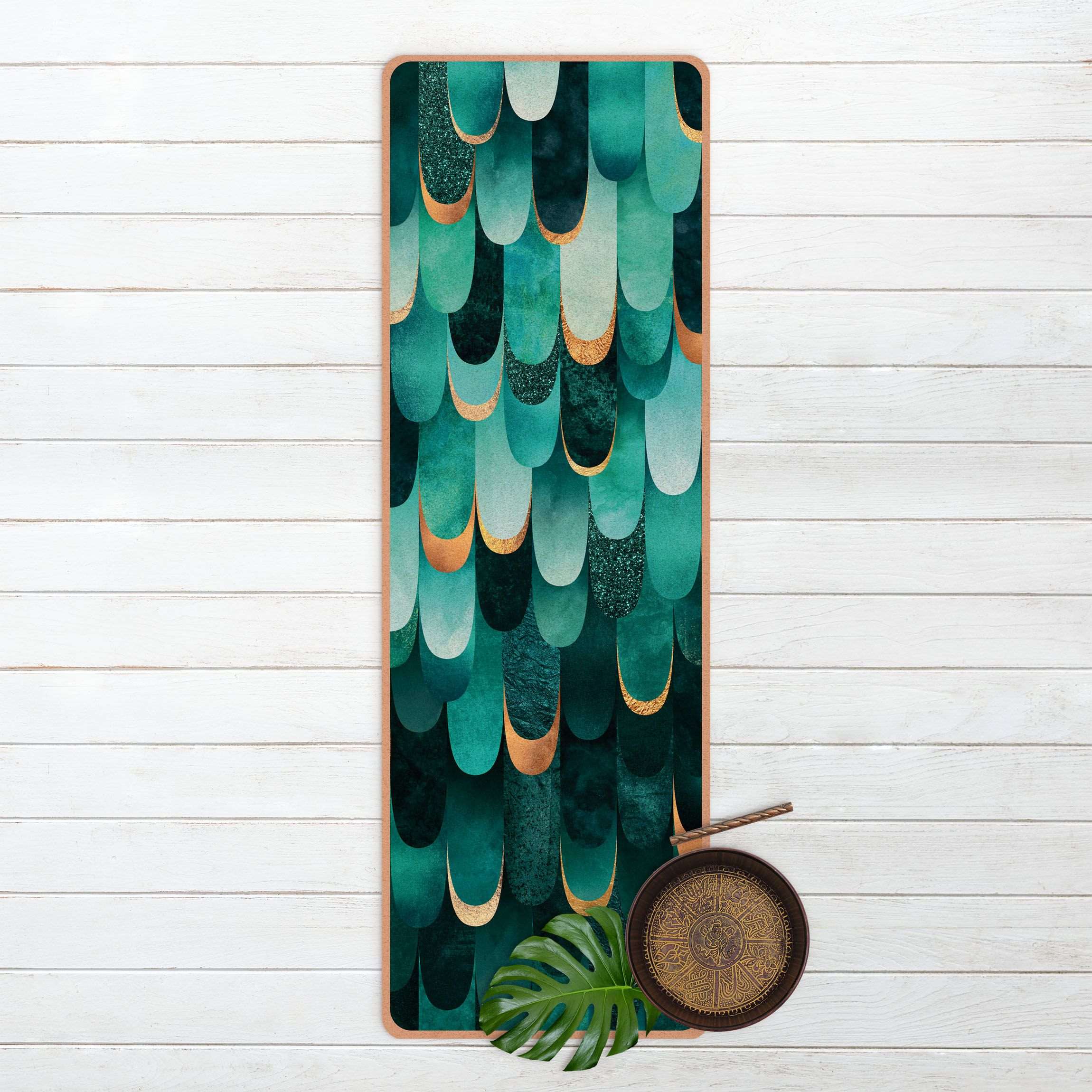 Yogamatte Kork Federn Gold Türkis