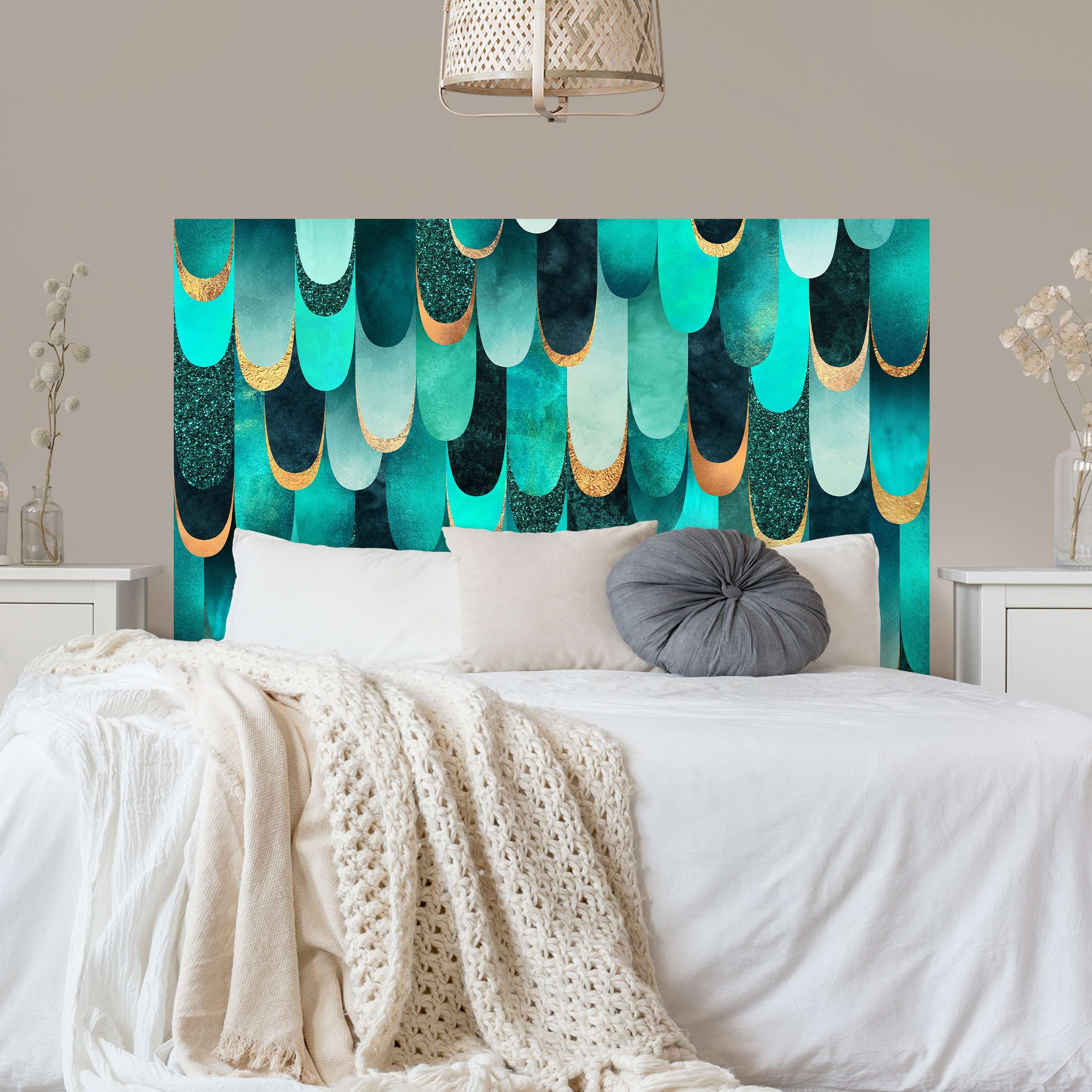 Kopfteil Bett Federn Gold Türkis