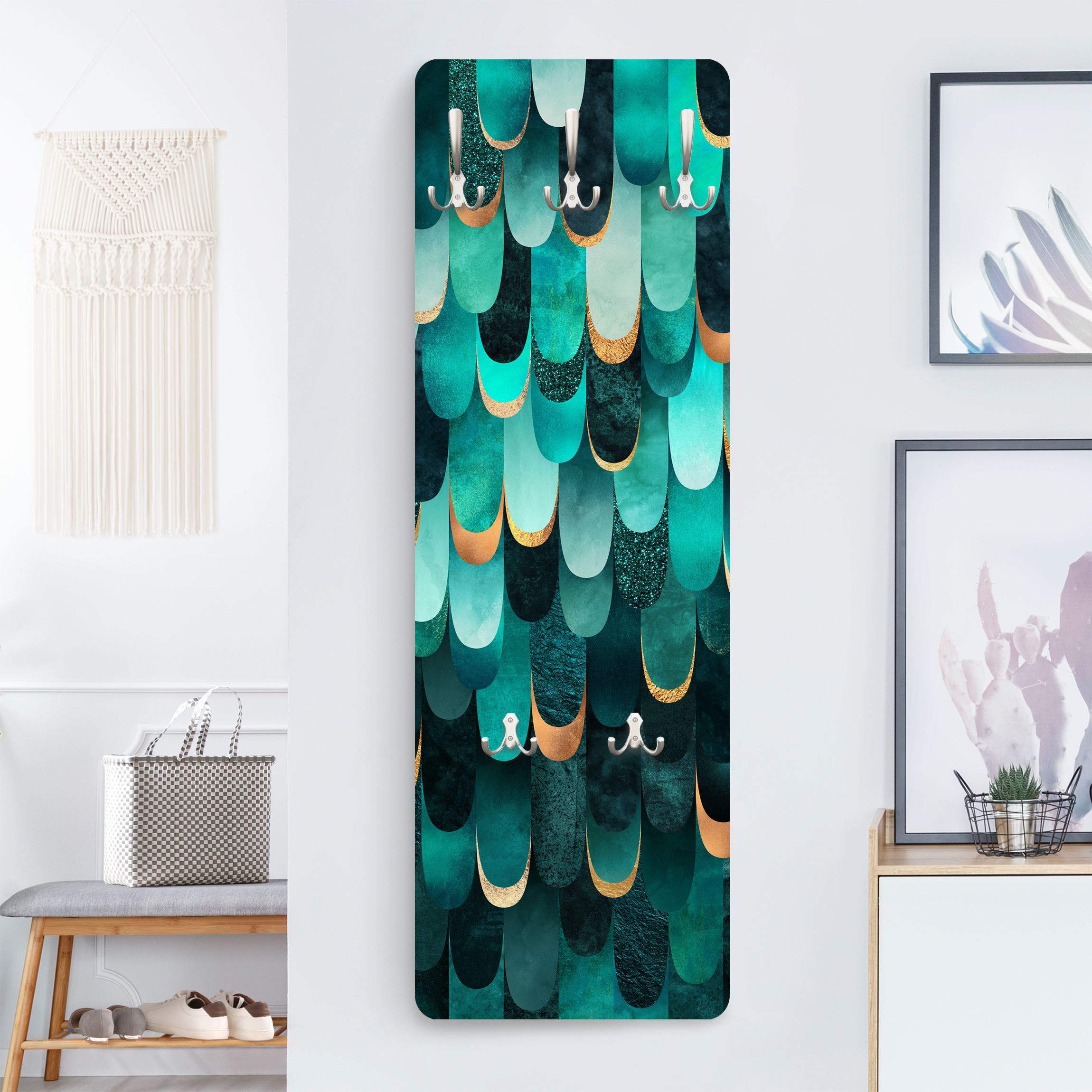 Wandgarderobe Federn Gold Türkis