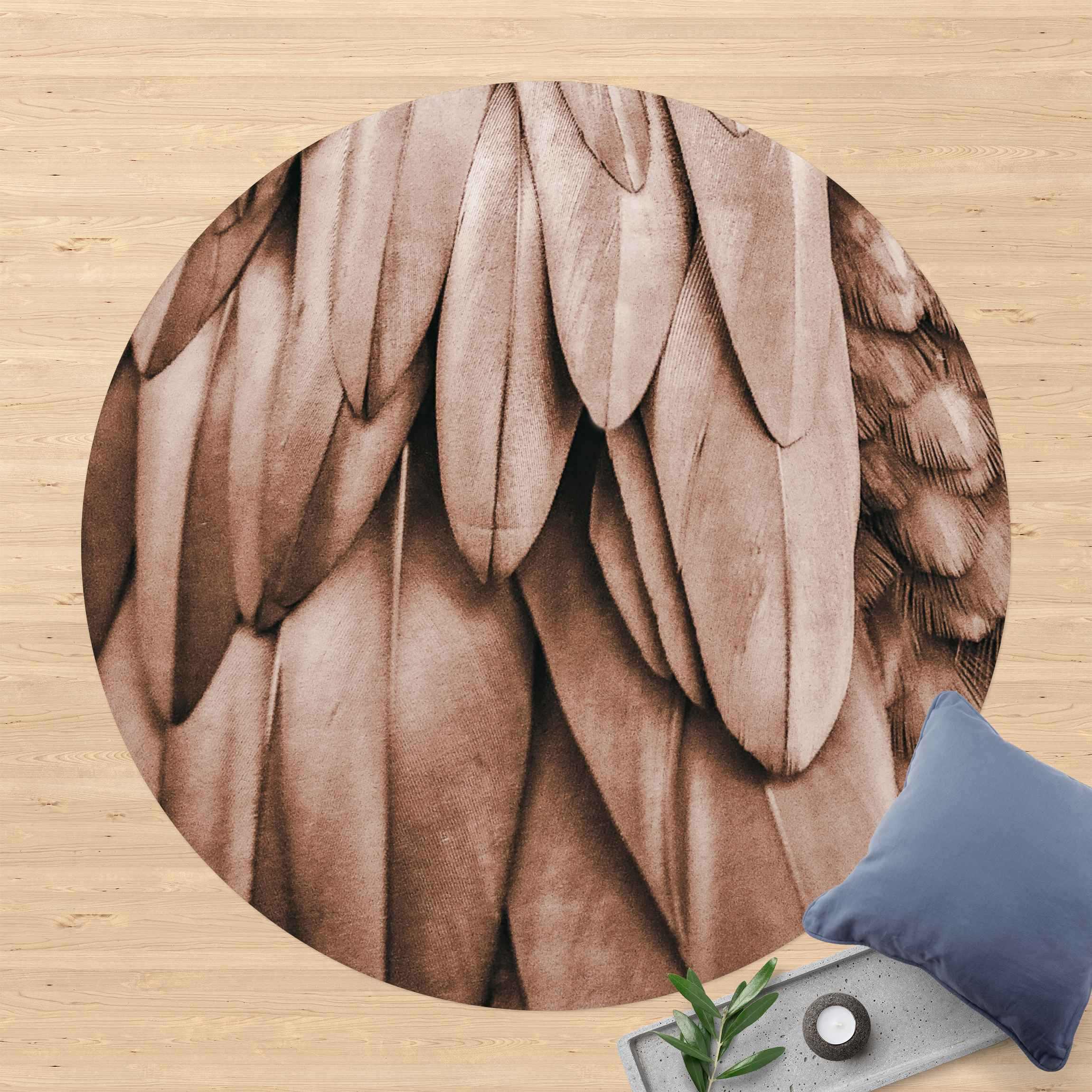 Runder Vinyl-Teppich Federn in Rosegold