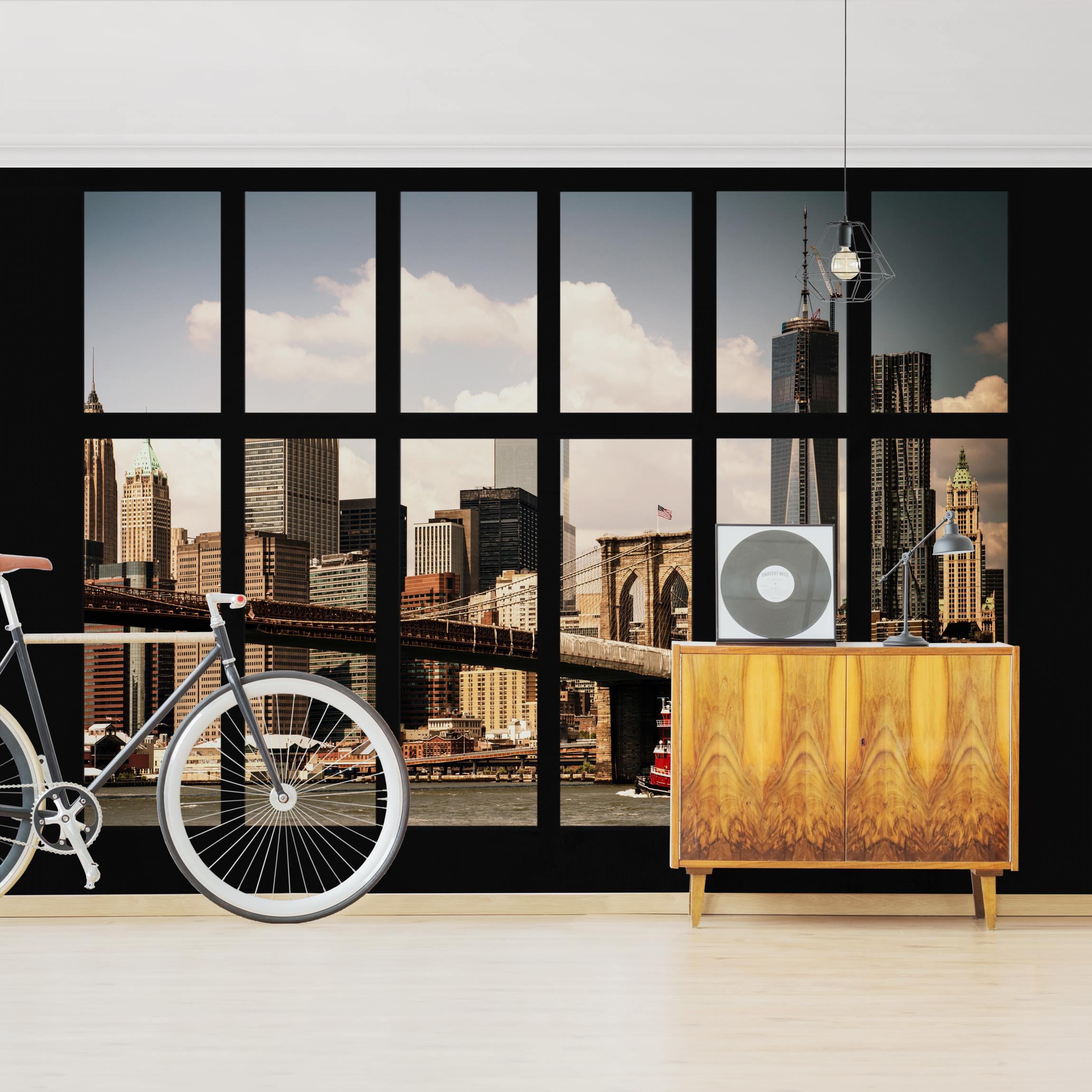 Fototapete Fenster New York Brooklyn Bridge