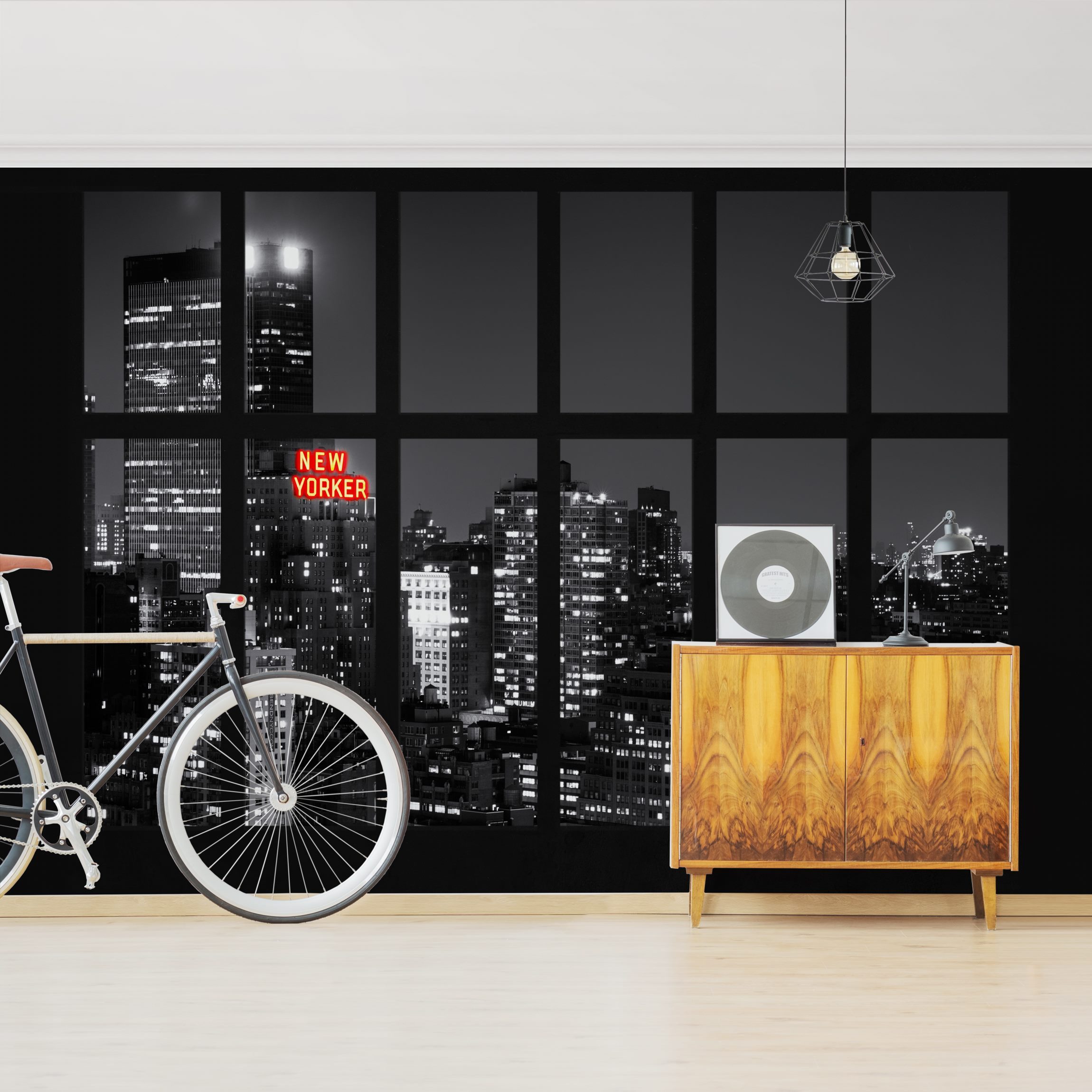 Fototapete Skyline Fenster New York Nacht Skyline