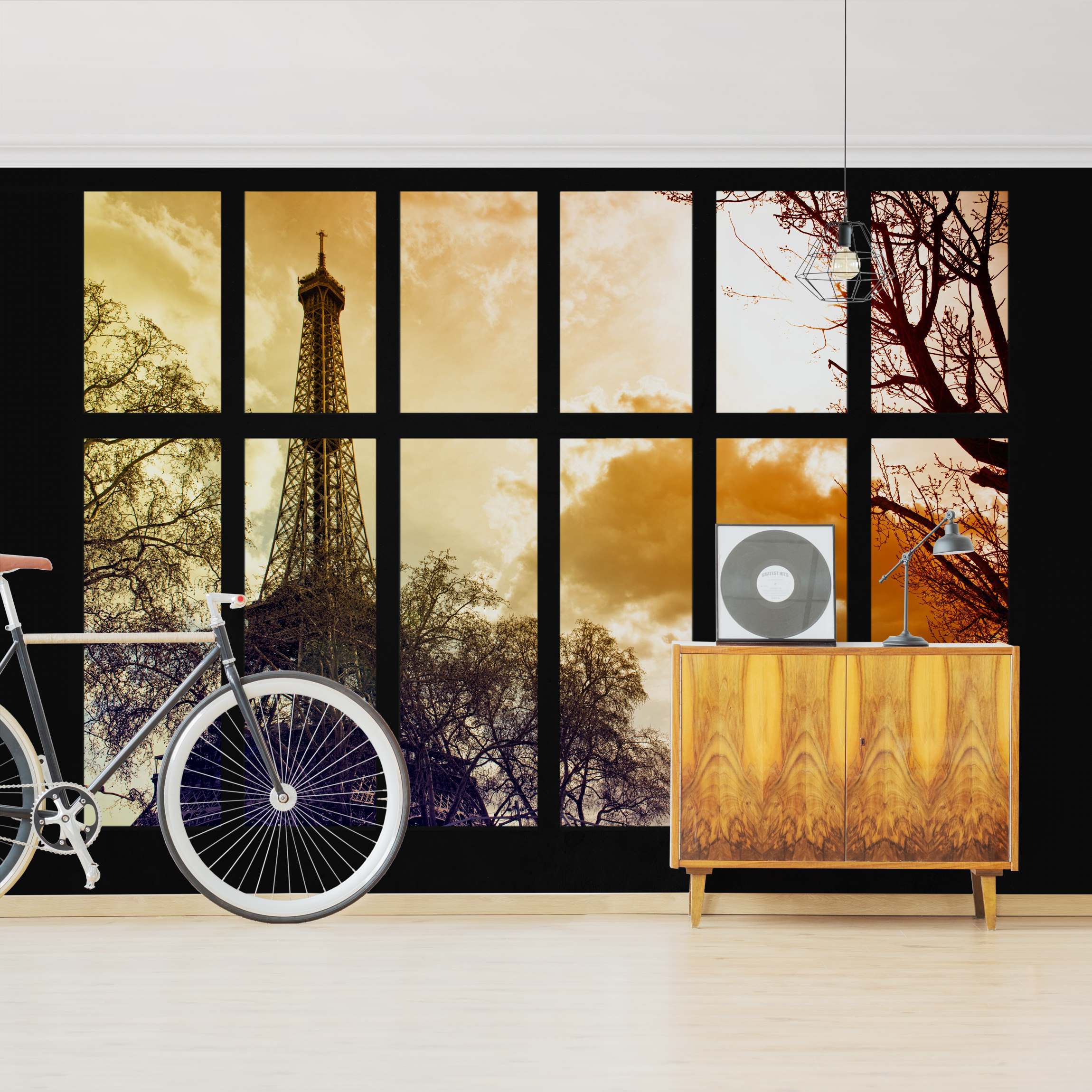 Fototapete Fenster Sonnenaufgang Paris Eiffelturm