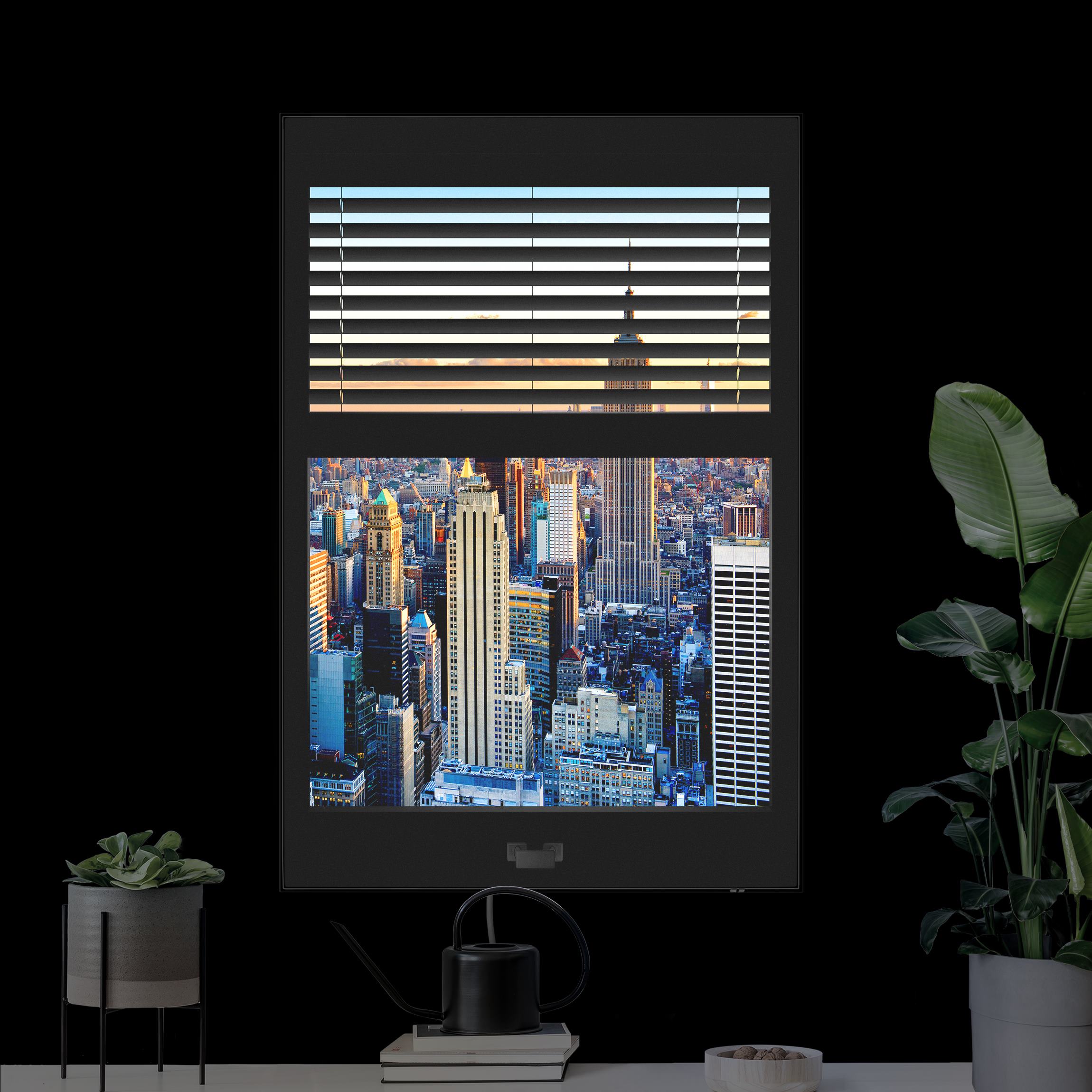 LED-Wechselbild Fensterausblick Jalousie - Sonnenaufgang New York