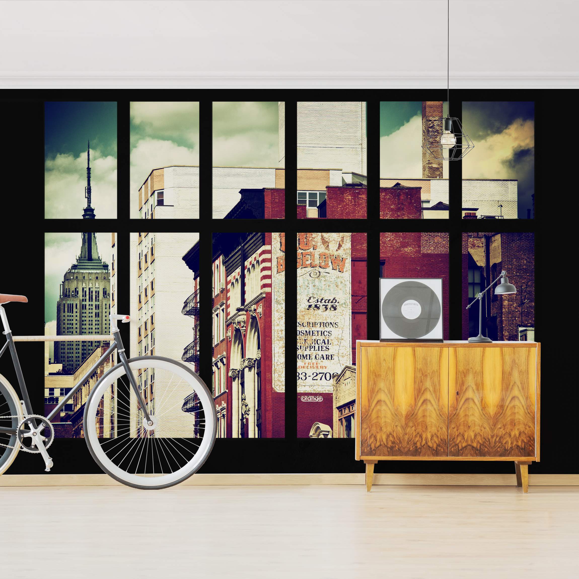 Fototapete Fensterblick auf New York Gebäude Vintage