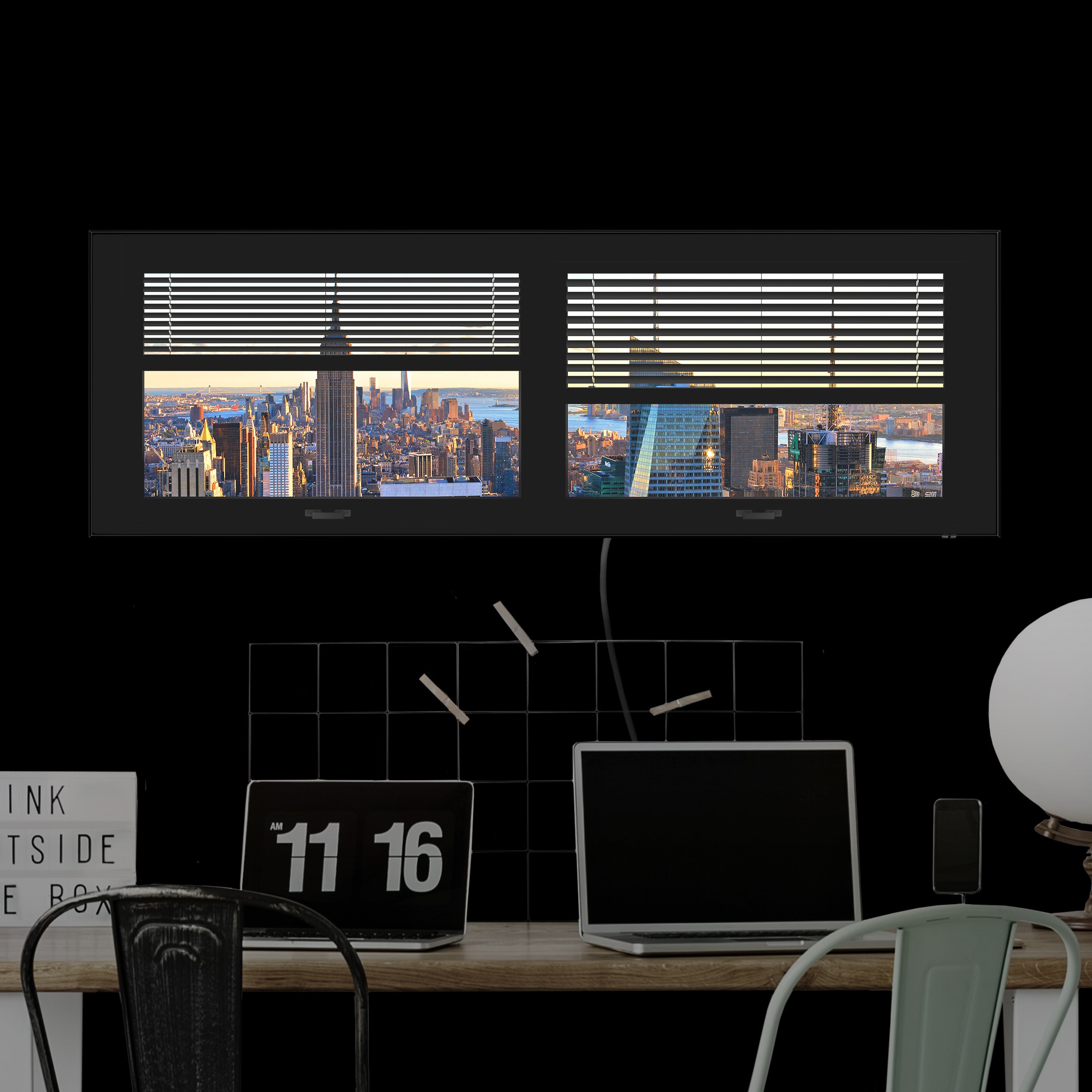 LED-Wechselbild Fensterblick Jalousie - Manhattan Abendstimmung