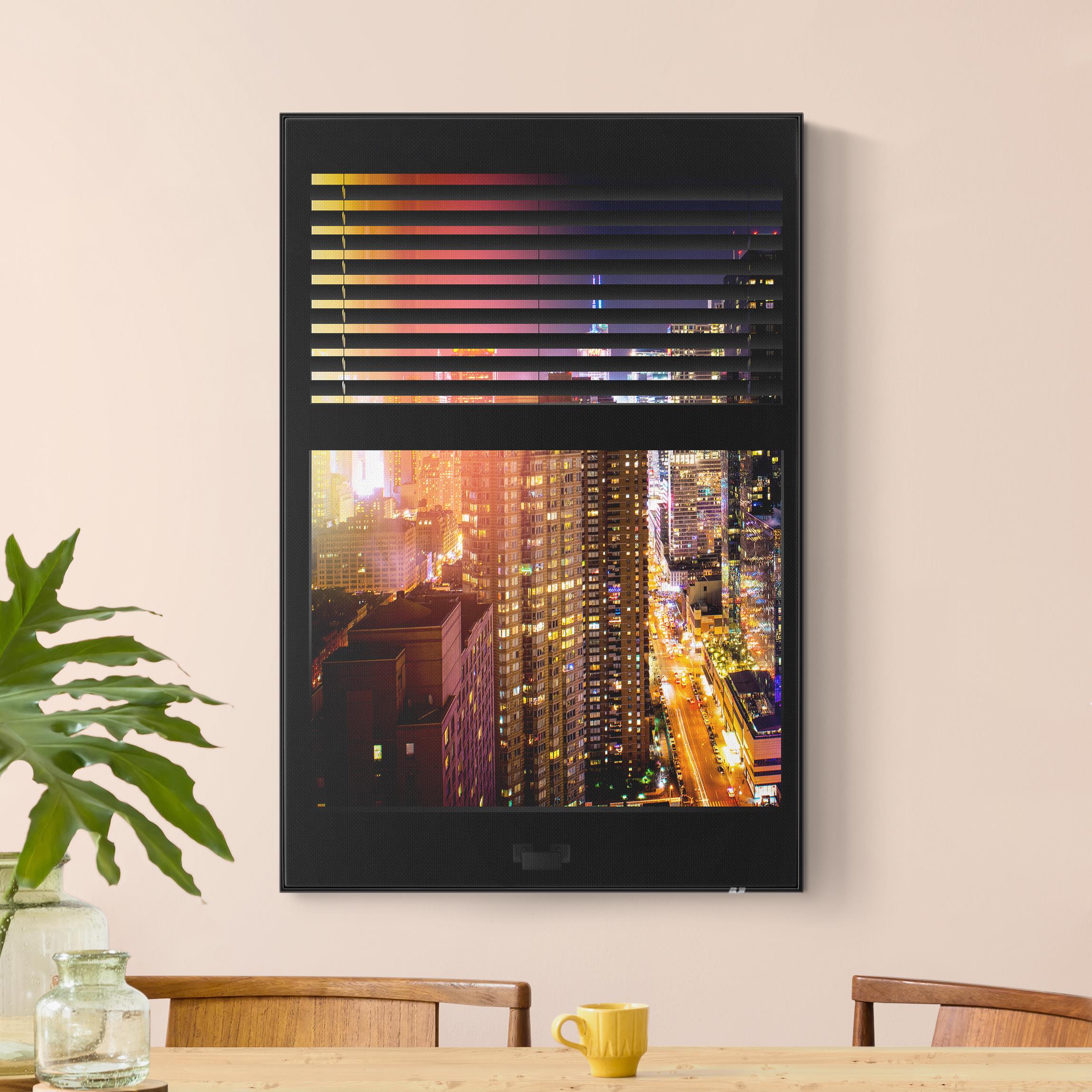 Akustik-Wechselbild Fensterblick Jalousie - Manhattan bei Nacht