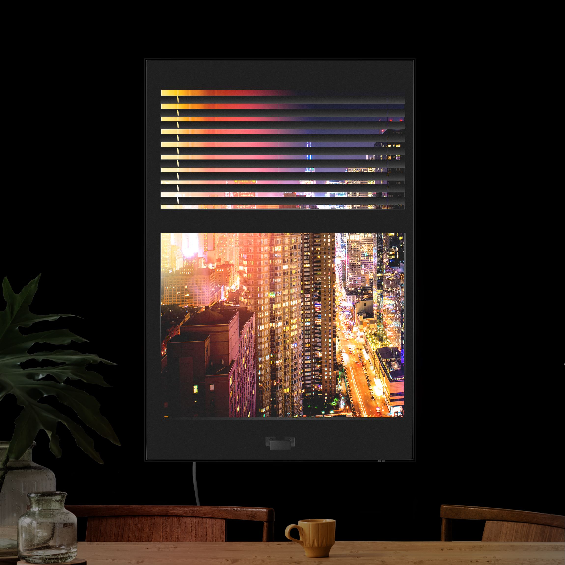 LED-Wechselbild Fensterblick Jalousie - Manhattan bei Nacht