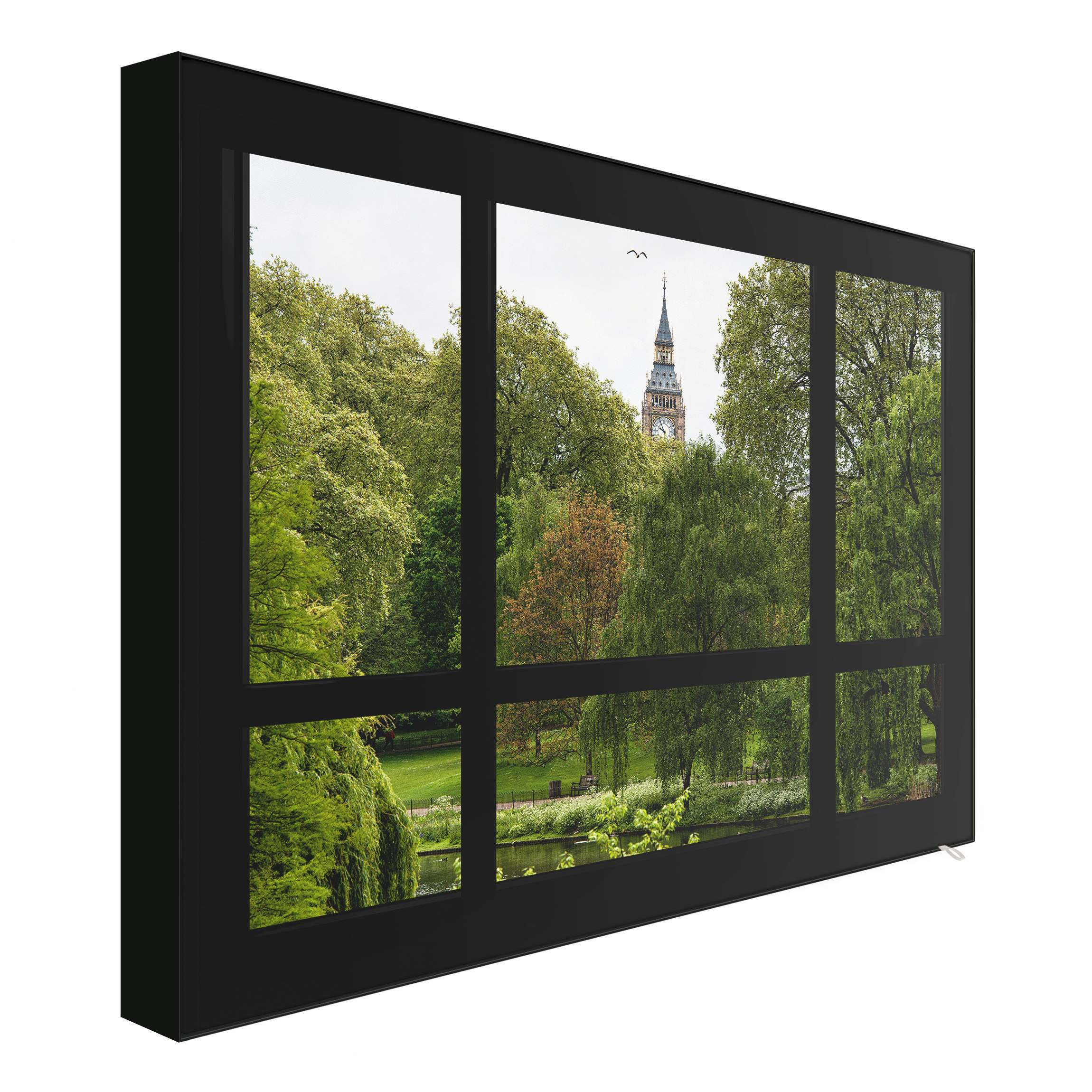 Wechselbild Fensterblick über St. James Park auf Big Ben