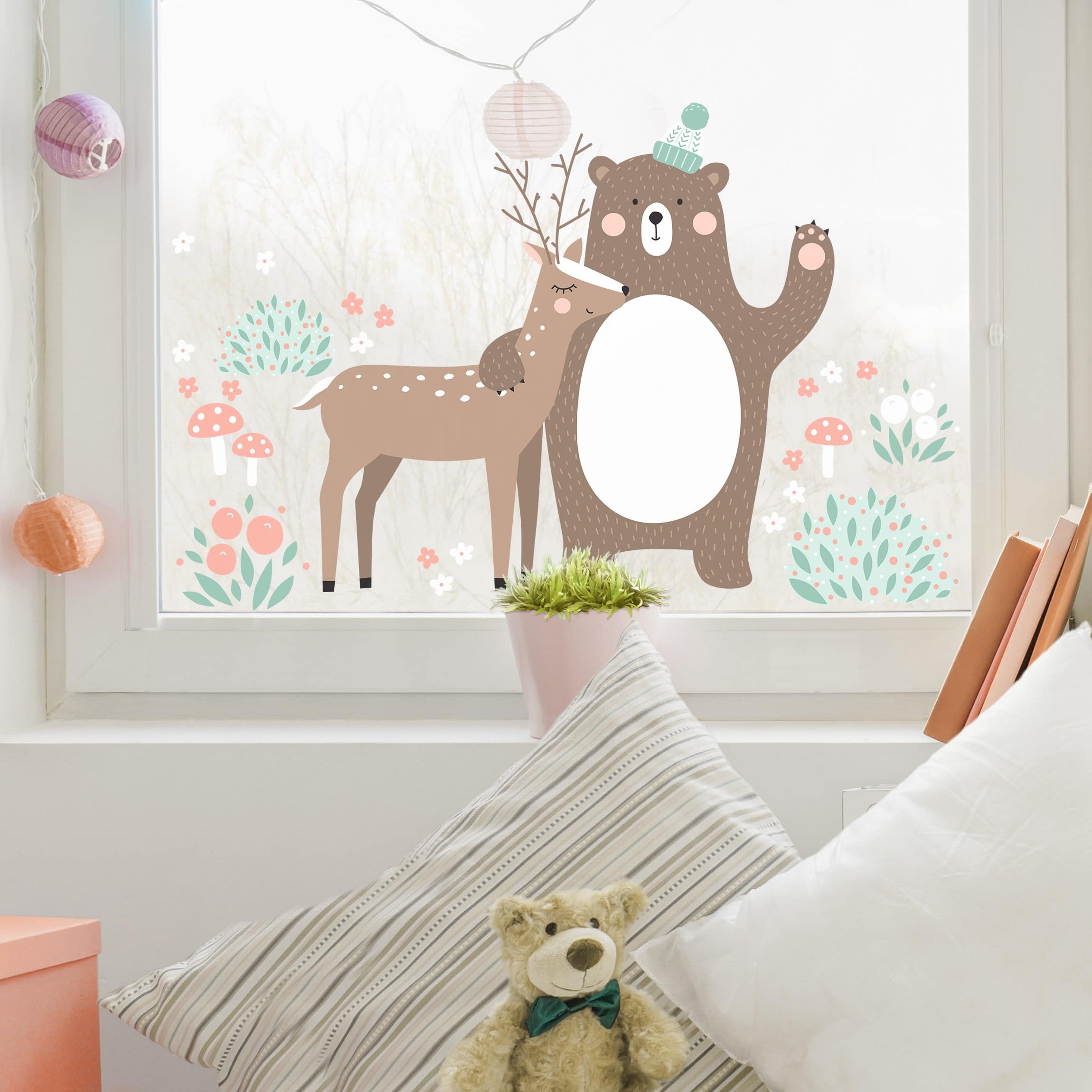 Fensteraufkleber Forest Friends mit Bär und Reh