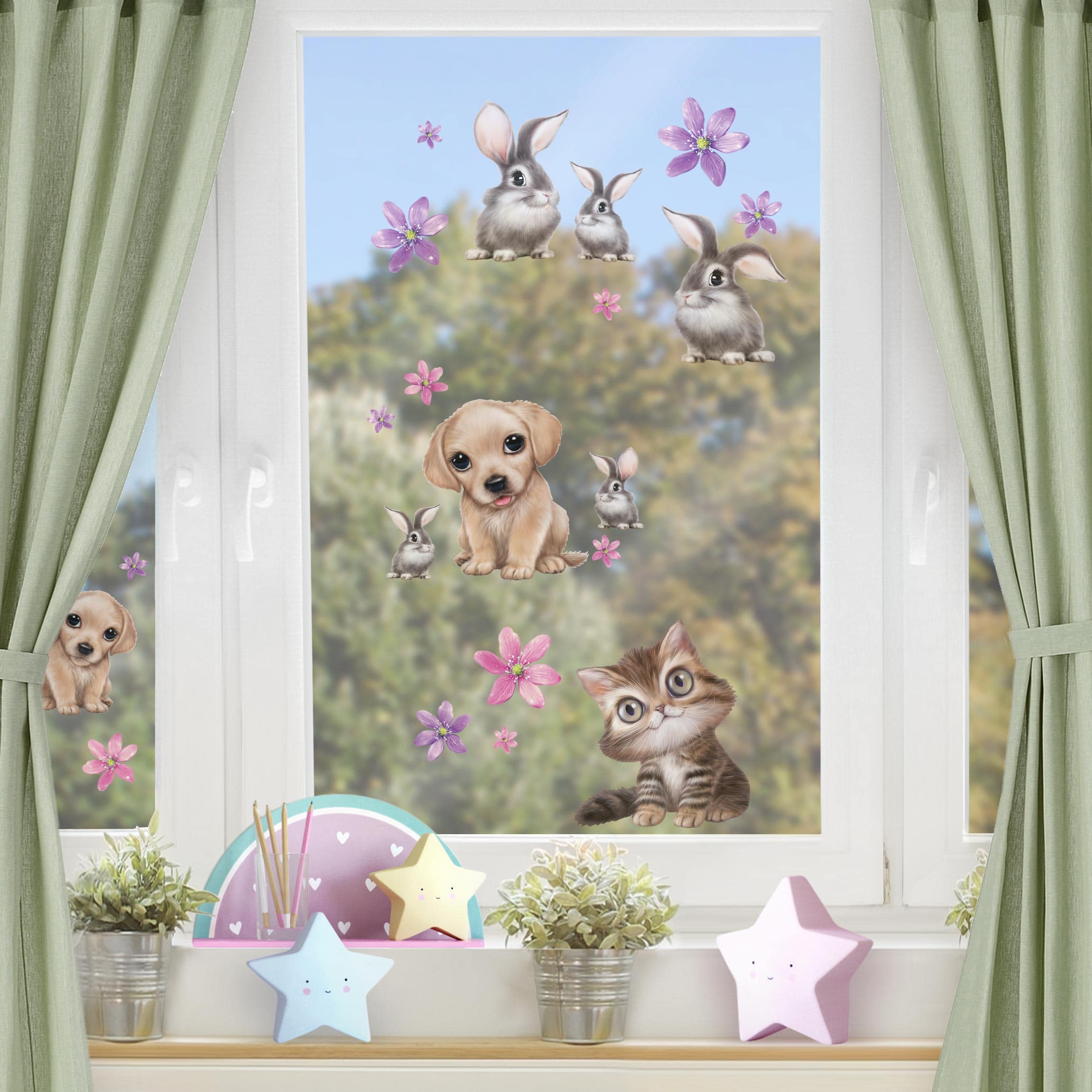 Fensteraufkleber Set Haustiere
