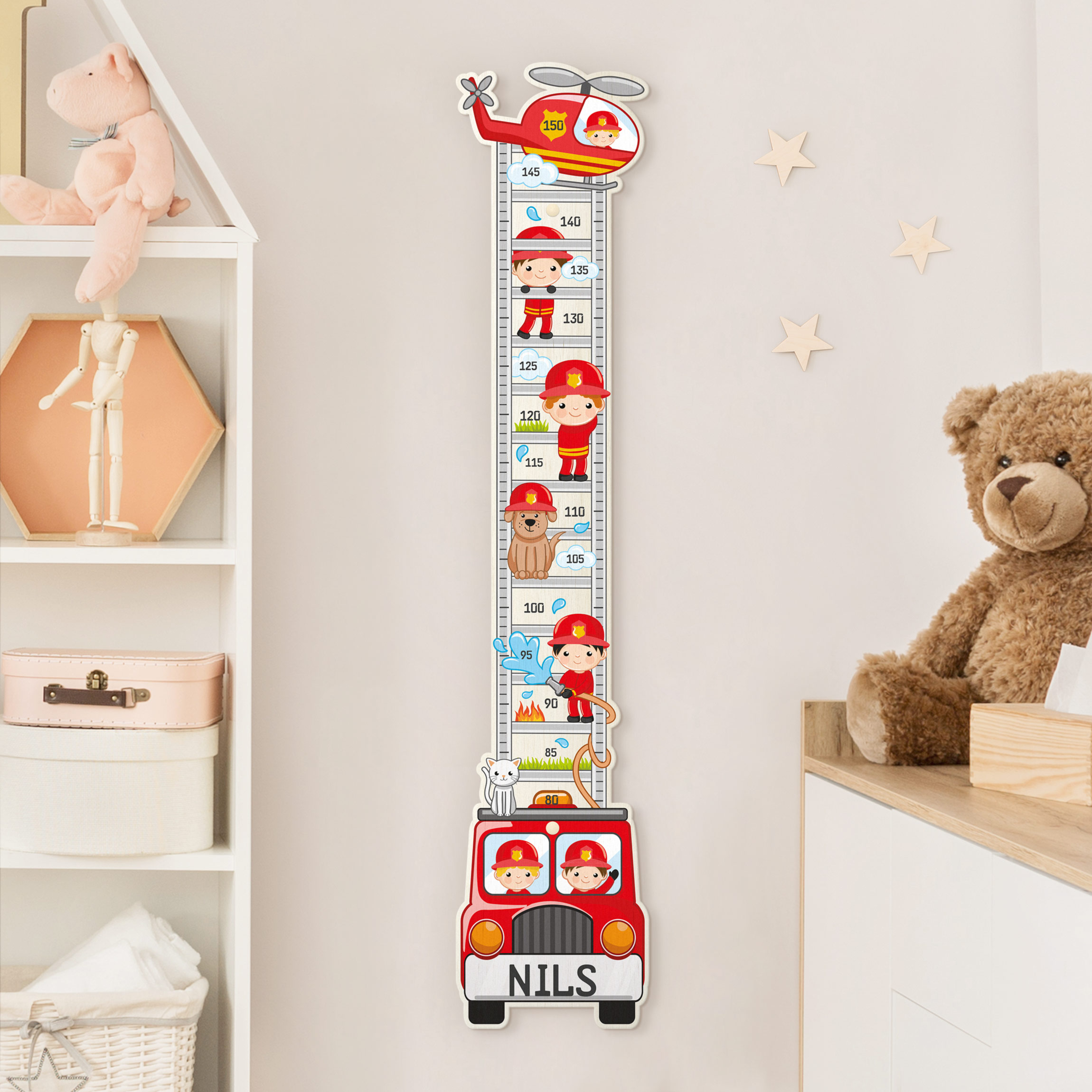 Kindermesslatte Holz Feuerwehr-Set mit Wunschname