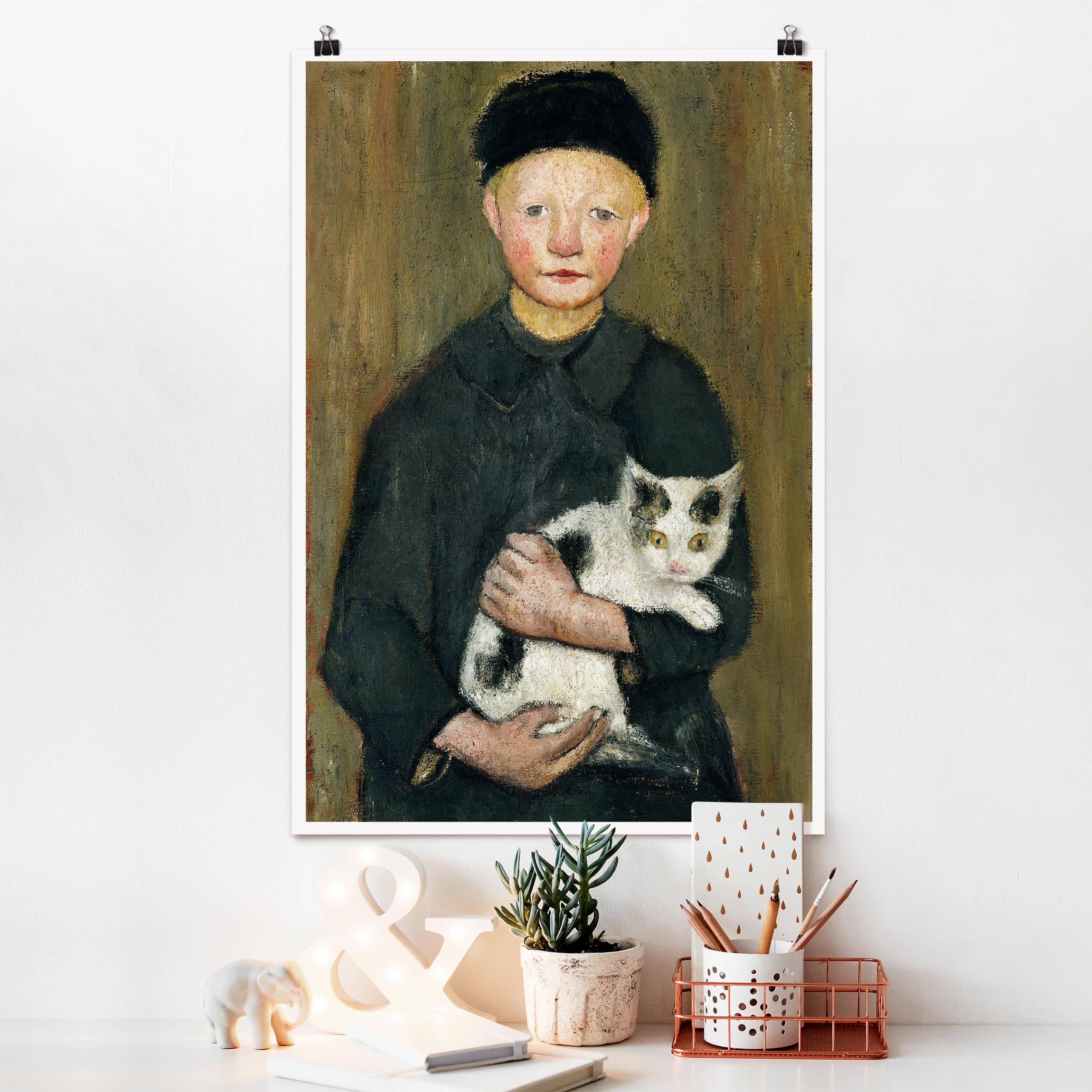 Poster - Hochformat Paula Modersohn-Becker - Knabe mit Katze