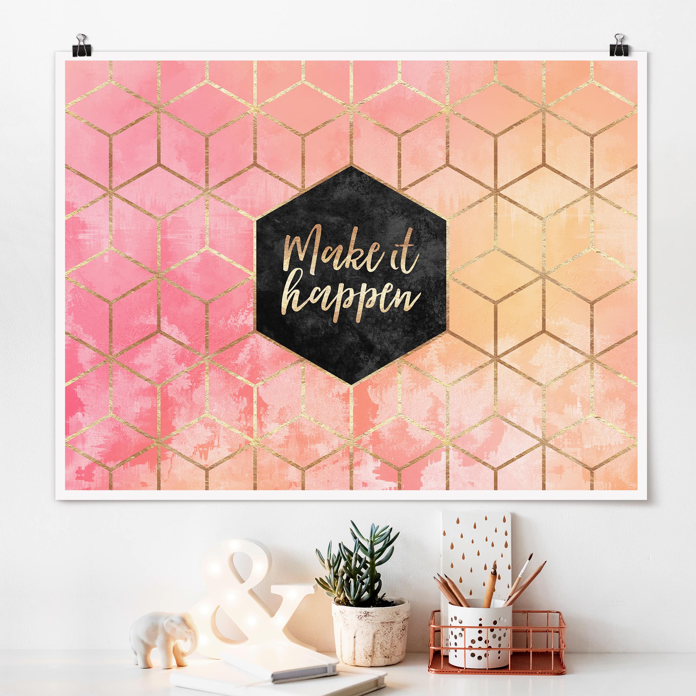 Poster - Querformat Make It Happen Geometrie Pastell