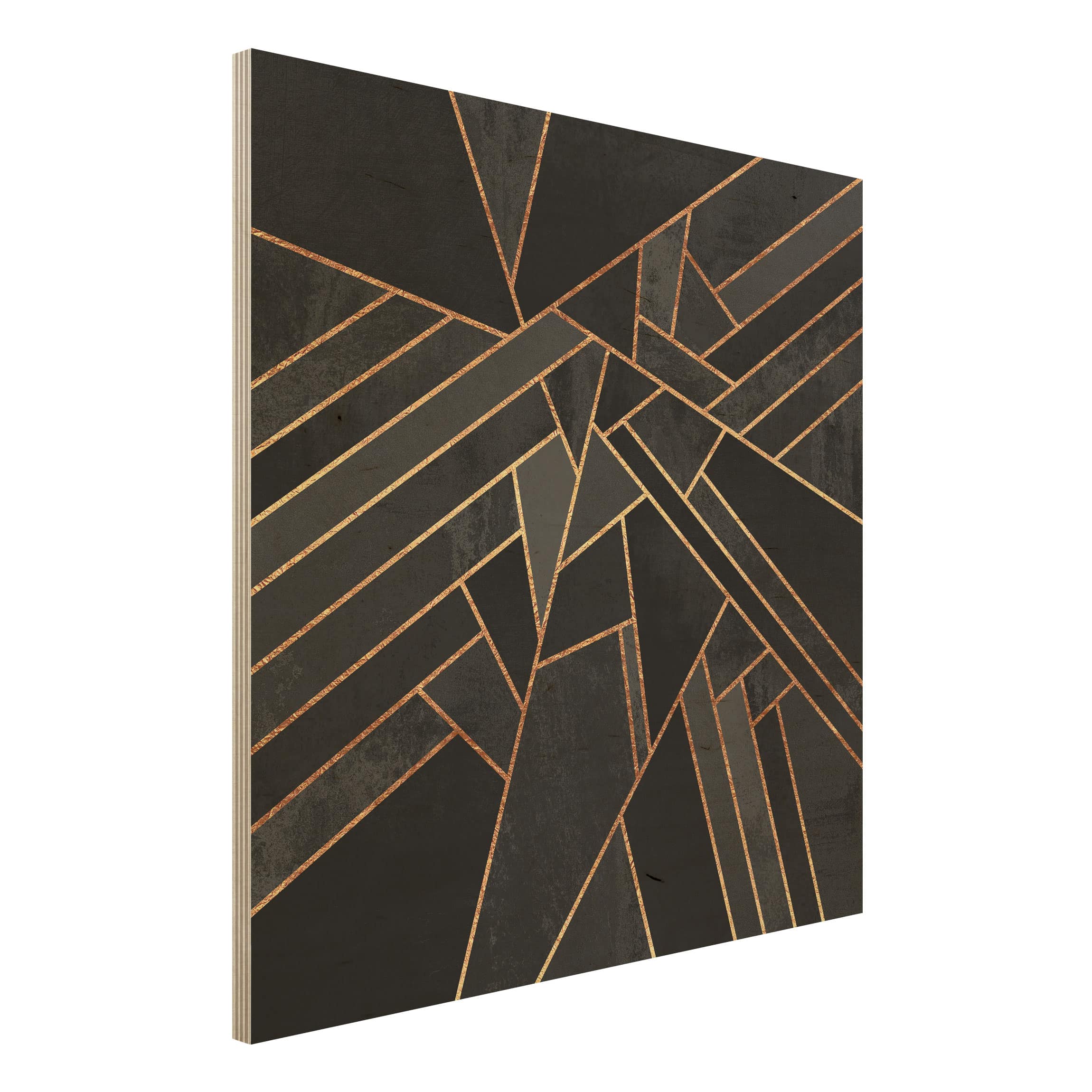 Holzbild - Quadrat Schwarze Dreiecke Gold