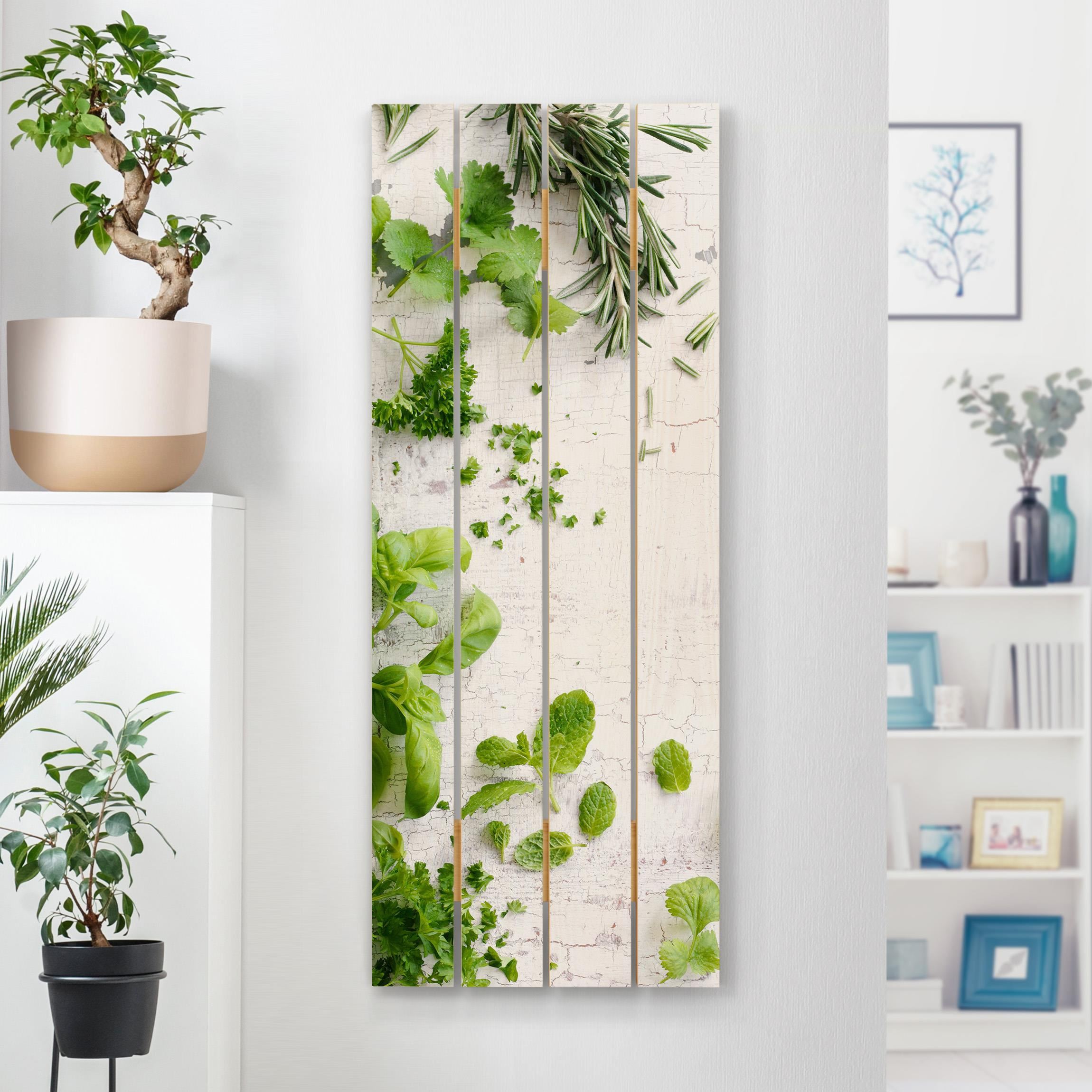 Holzbild Plankenoptik Kräuter auf Holz Shabby