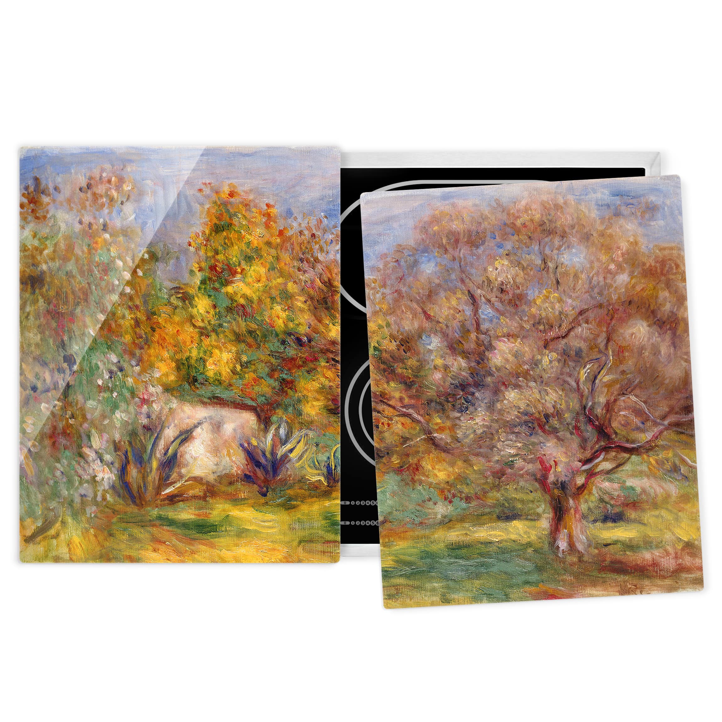 2-teilige Herdabdeckplatte Glas Auguste Renoir - Garten mit Olivenbäumen