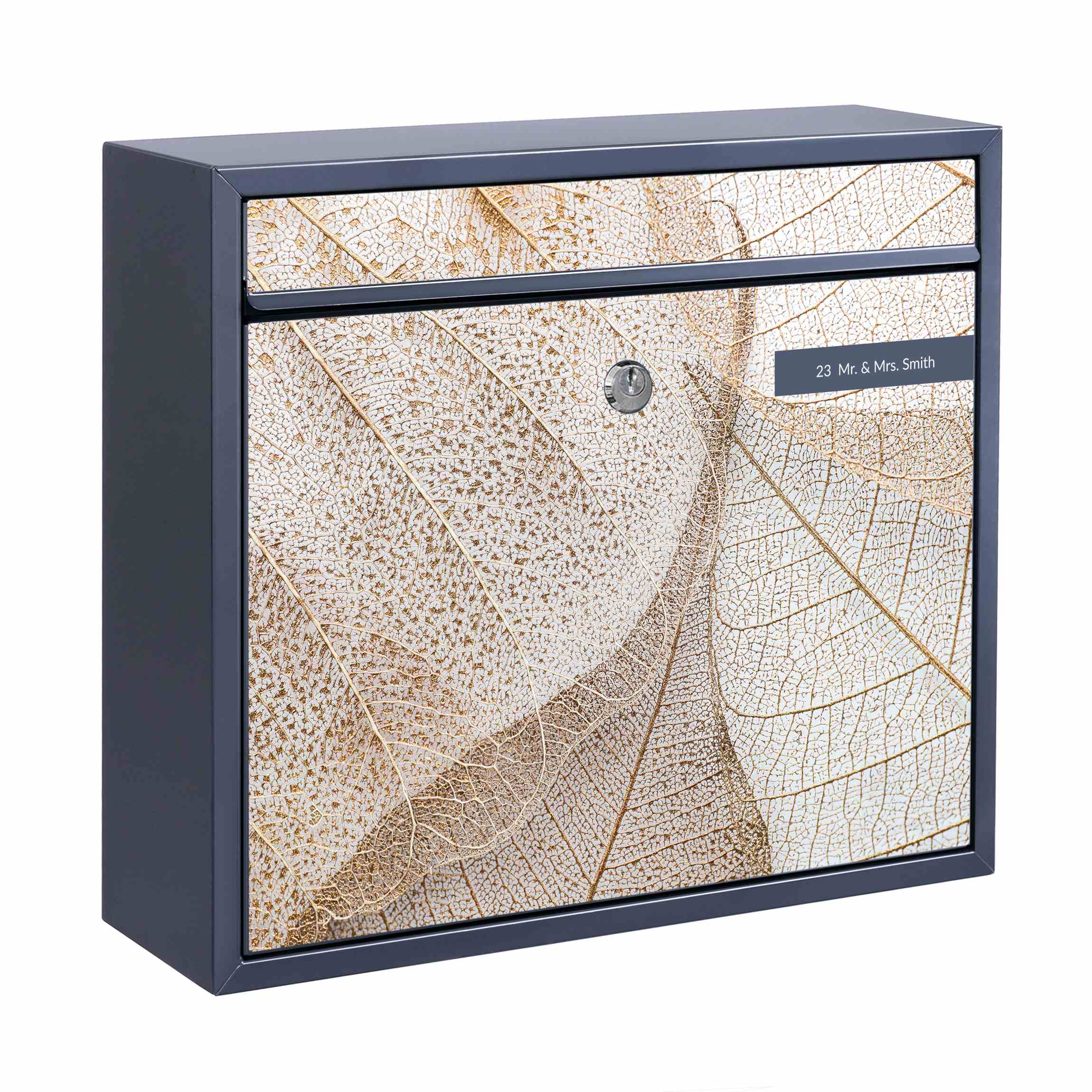 Briefkasten mit eigenem Text Filigrane Blattstruktur in Gold