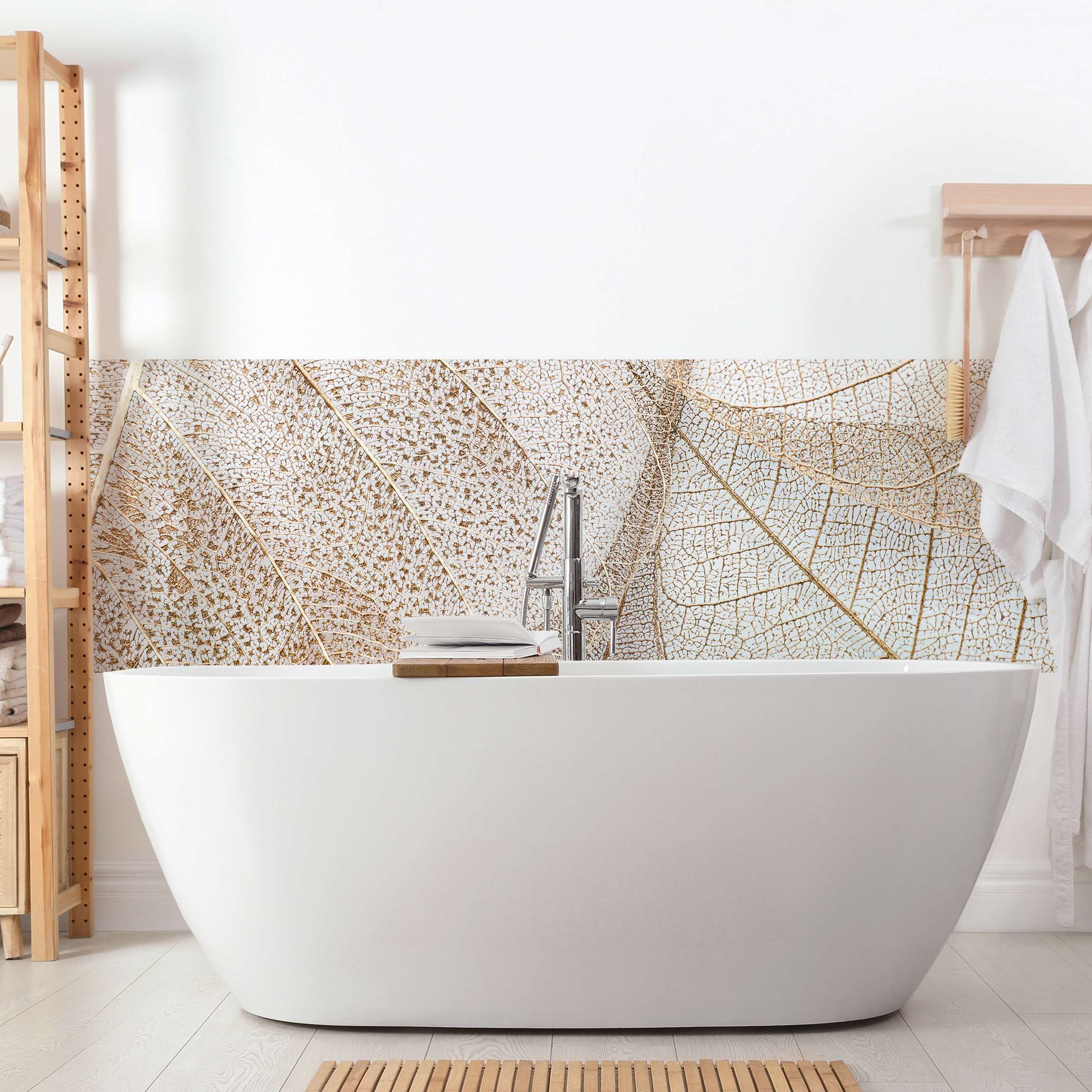 Wandverkleidung Bad Filigrane Blattstruktur in Gold