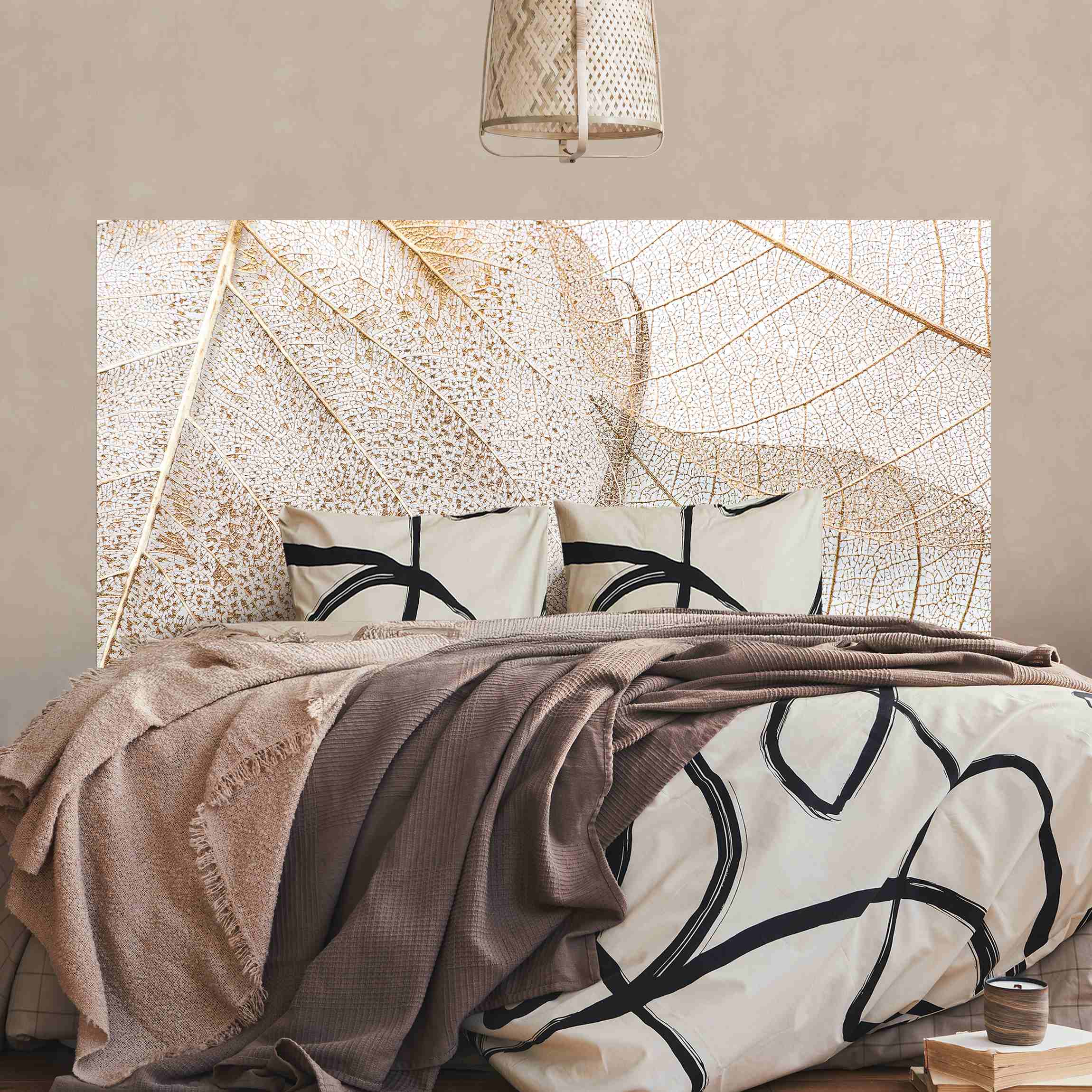 Kopfteil Bett Filigrane Blattstruktur in Gold