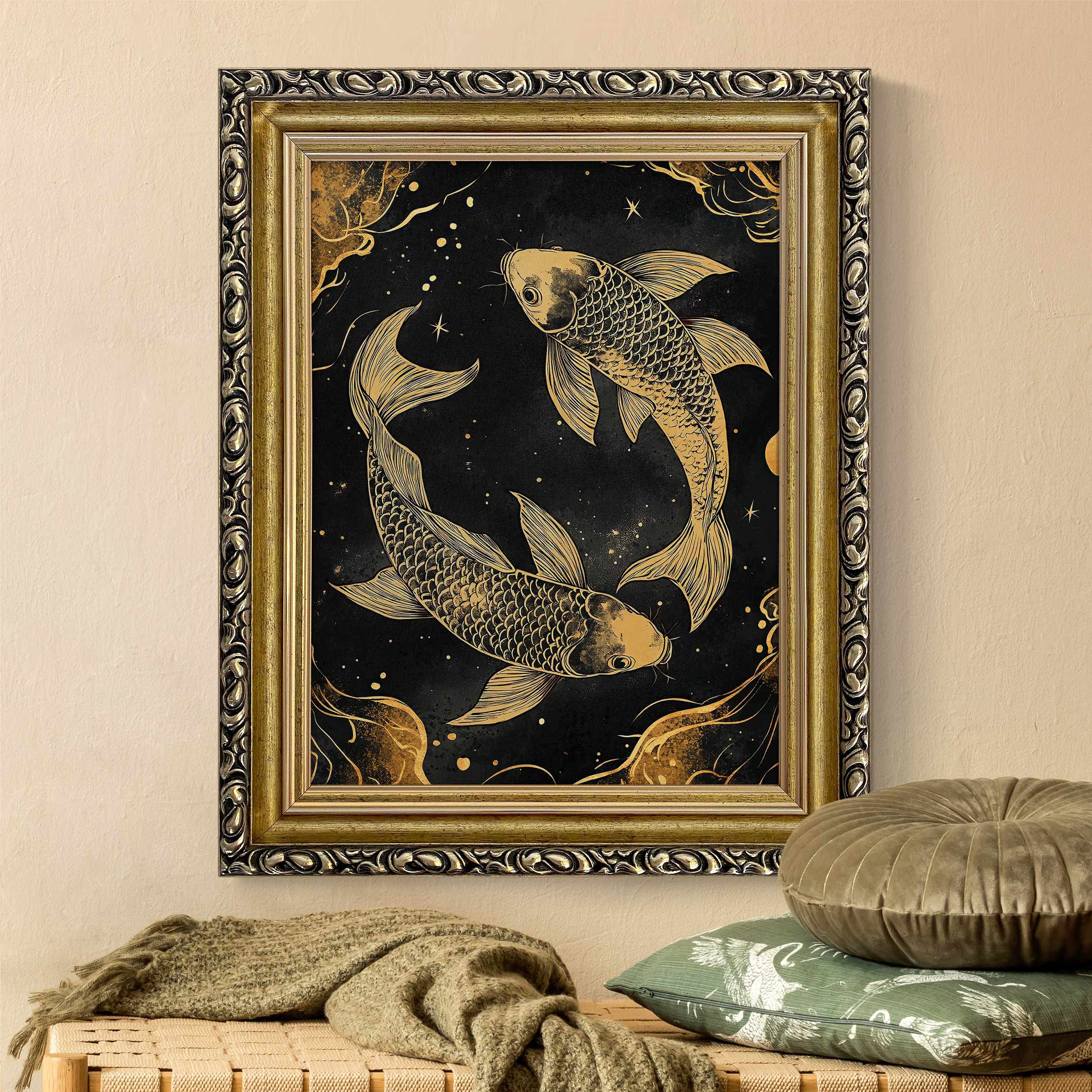 Leinwandbild in Barockrahmen Fische Sternzeichen