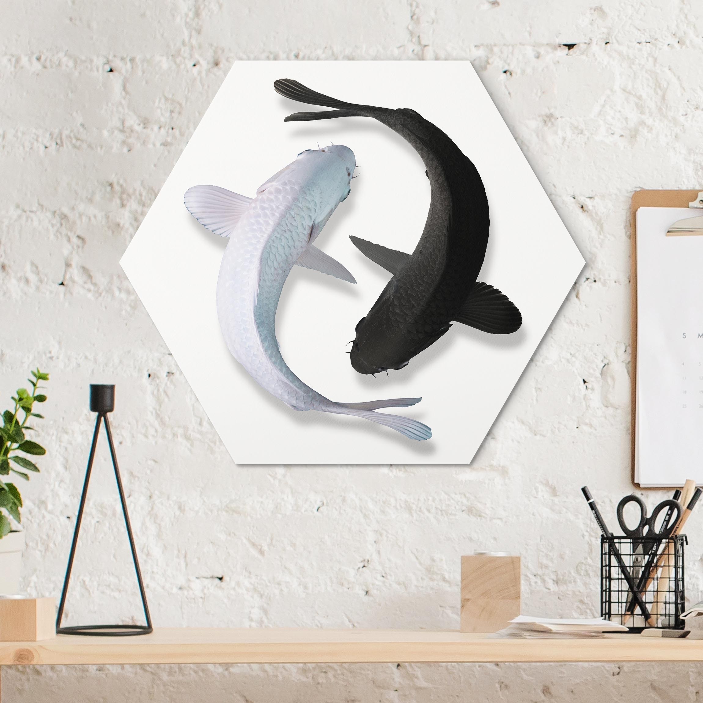 Hexagon-Alu-Dibond Bild Fische Ying & Yang