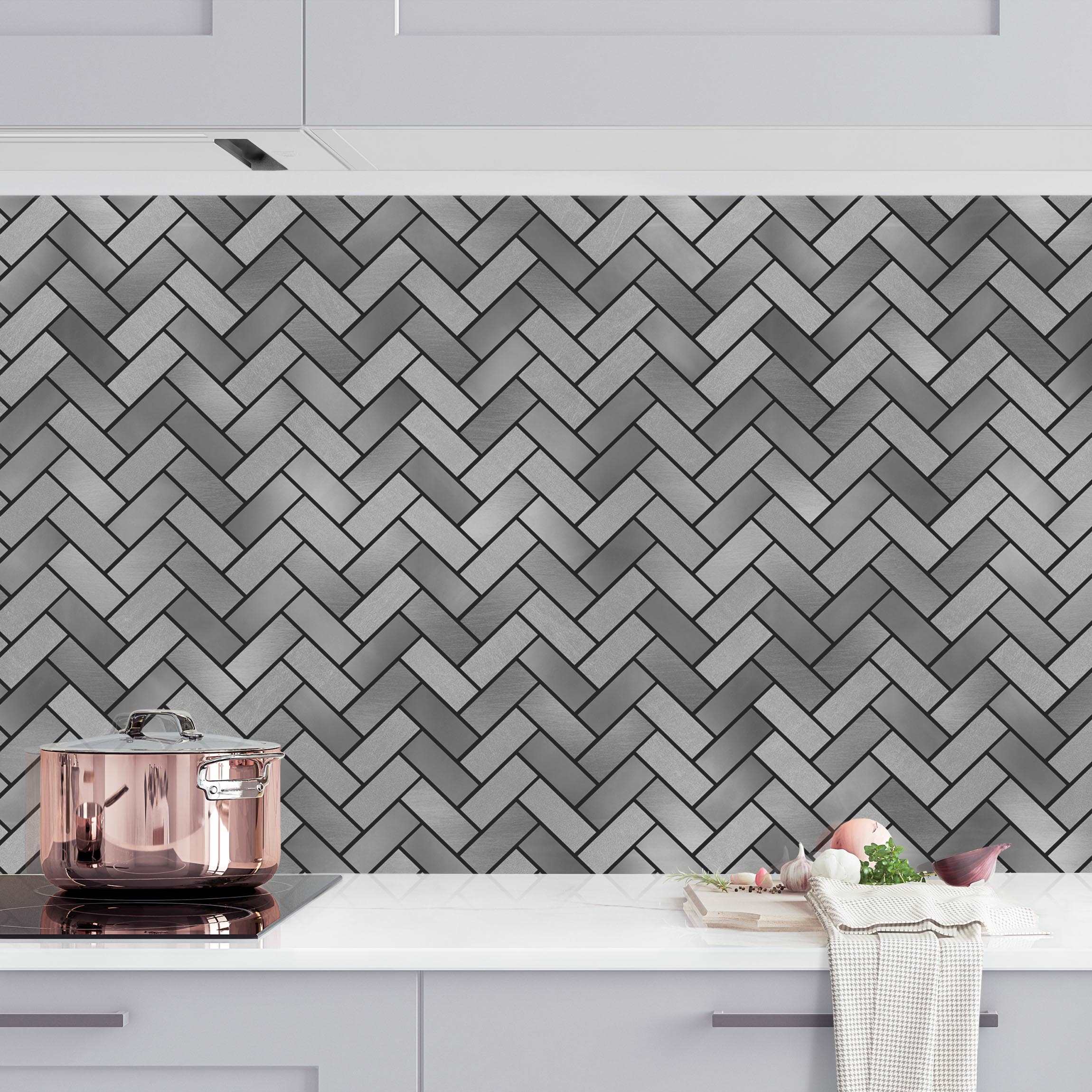 Küchenrückwand Fischgräten Fliesen - Anthrazit schwarze Fugen