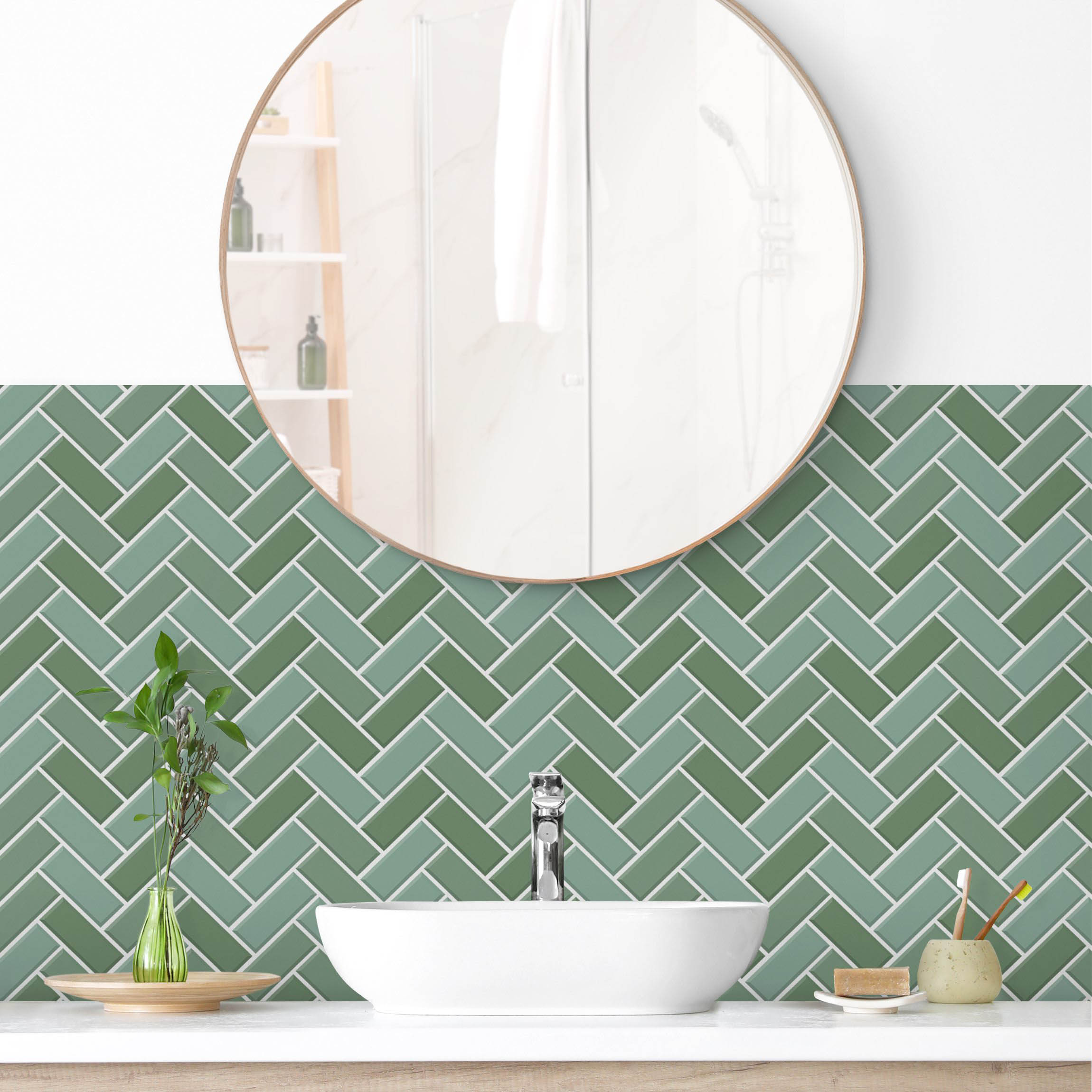 Wandverkleidung Bad Fischgräten Fliesen - Grün