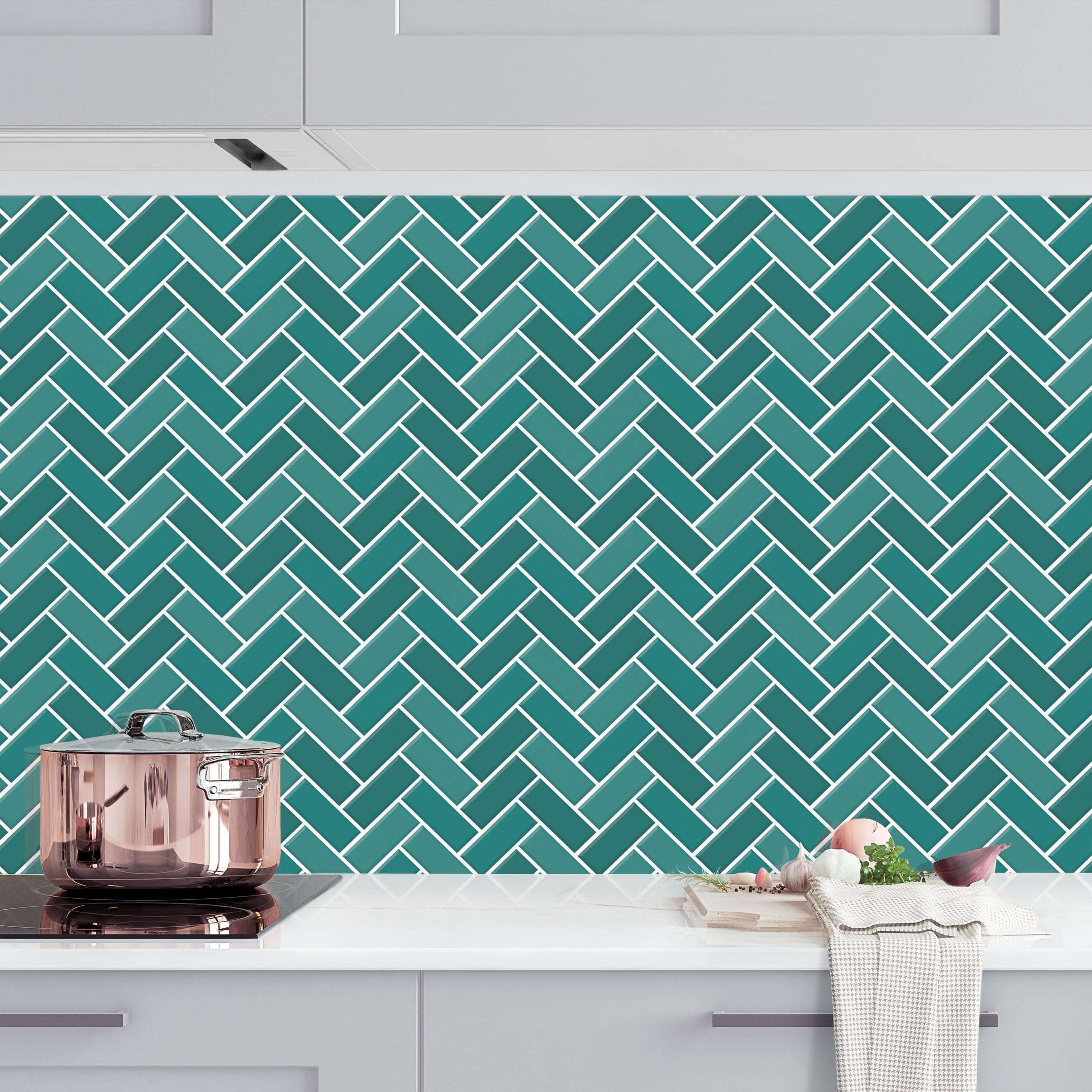 Küchenrückwand Fischgräten Fliesen - Türkis