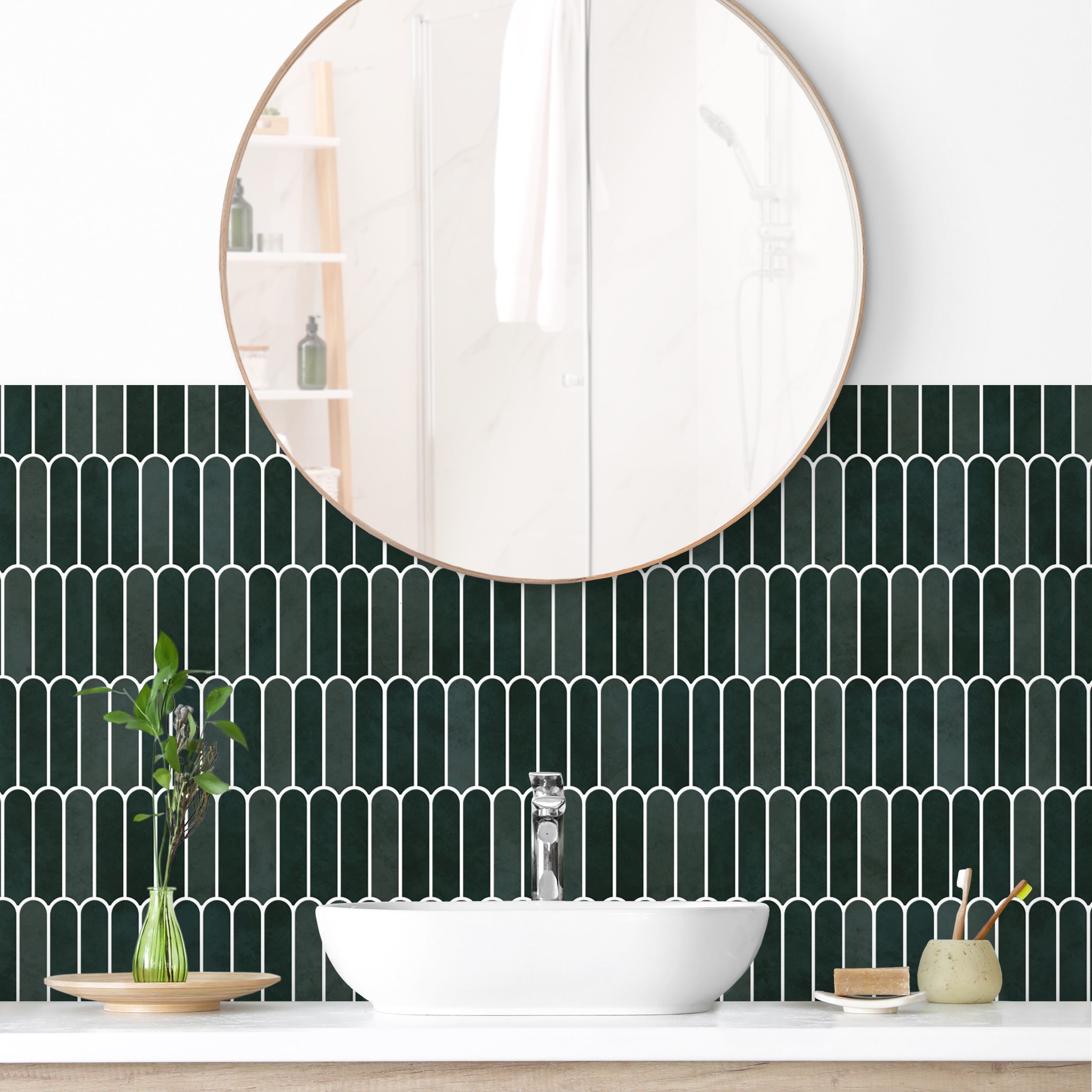 Wandverkleidung Bad Fischschuppen Fliesen Dunkelgrün