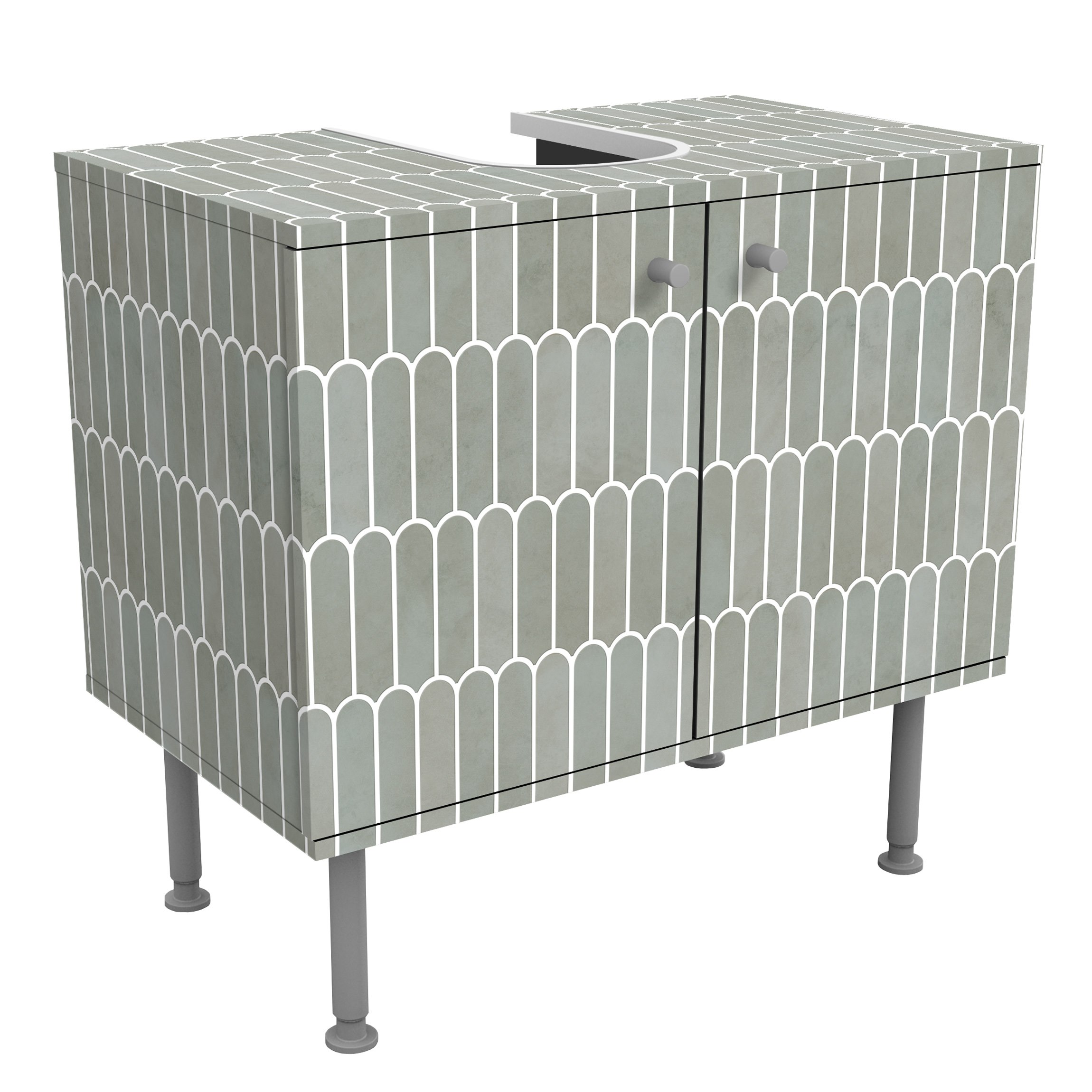 Waschbeckenunterschrank Fischschuppen Fliesen Eucalyptus