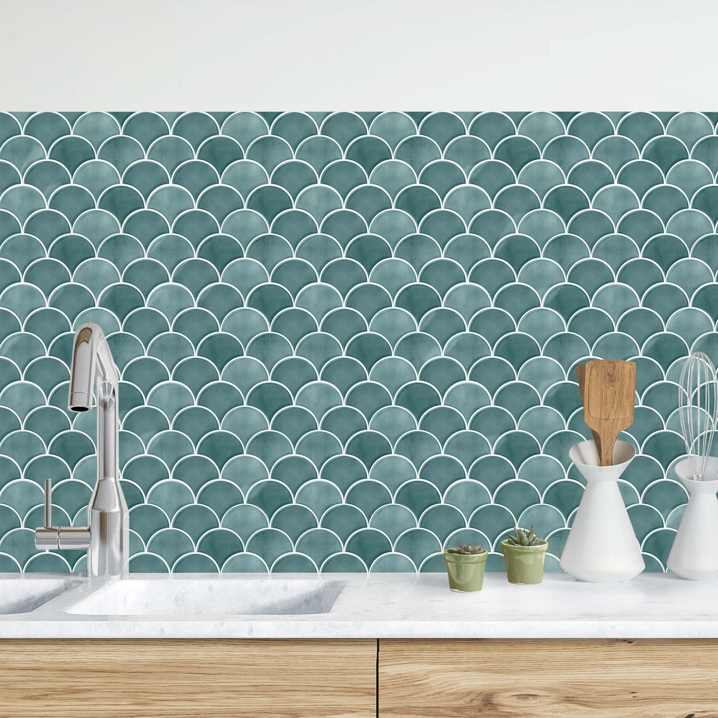 Küchenrückwand Fischschuppen Fliesen Keramikoptik Eucalyptus