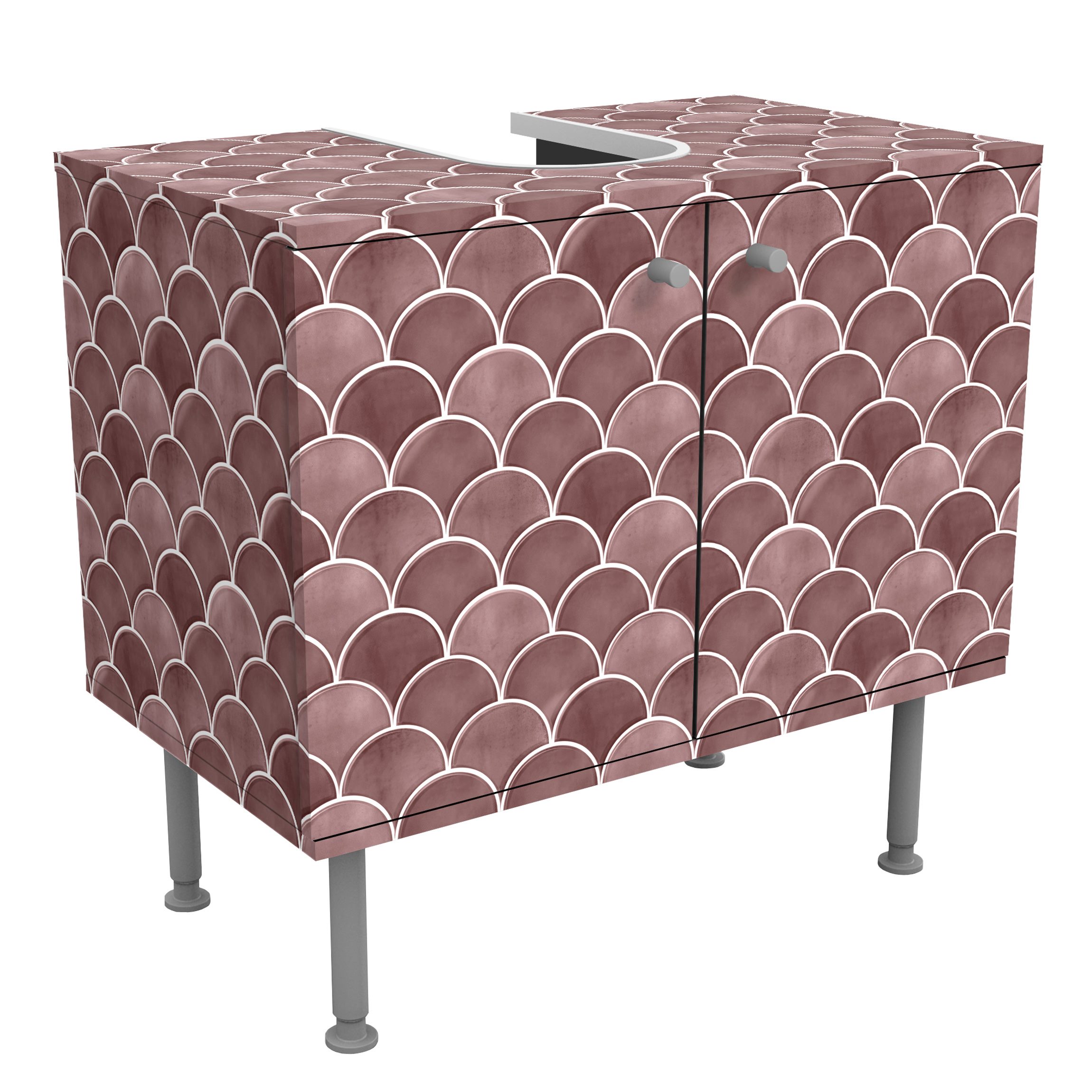 Waschbeckenunterschrank Fischschuppen Fliesen Keramikoptik Rosa