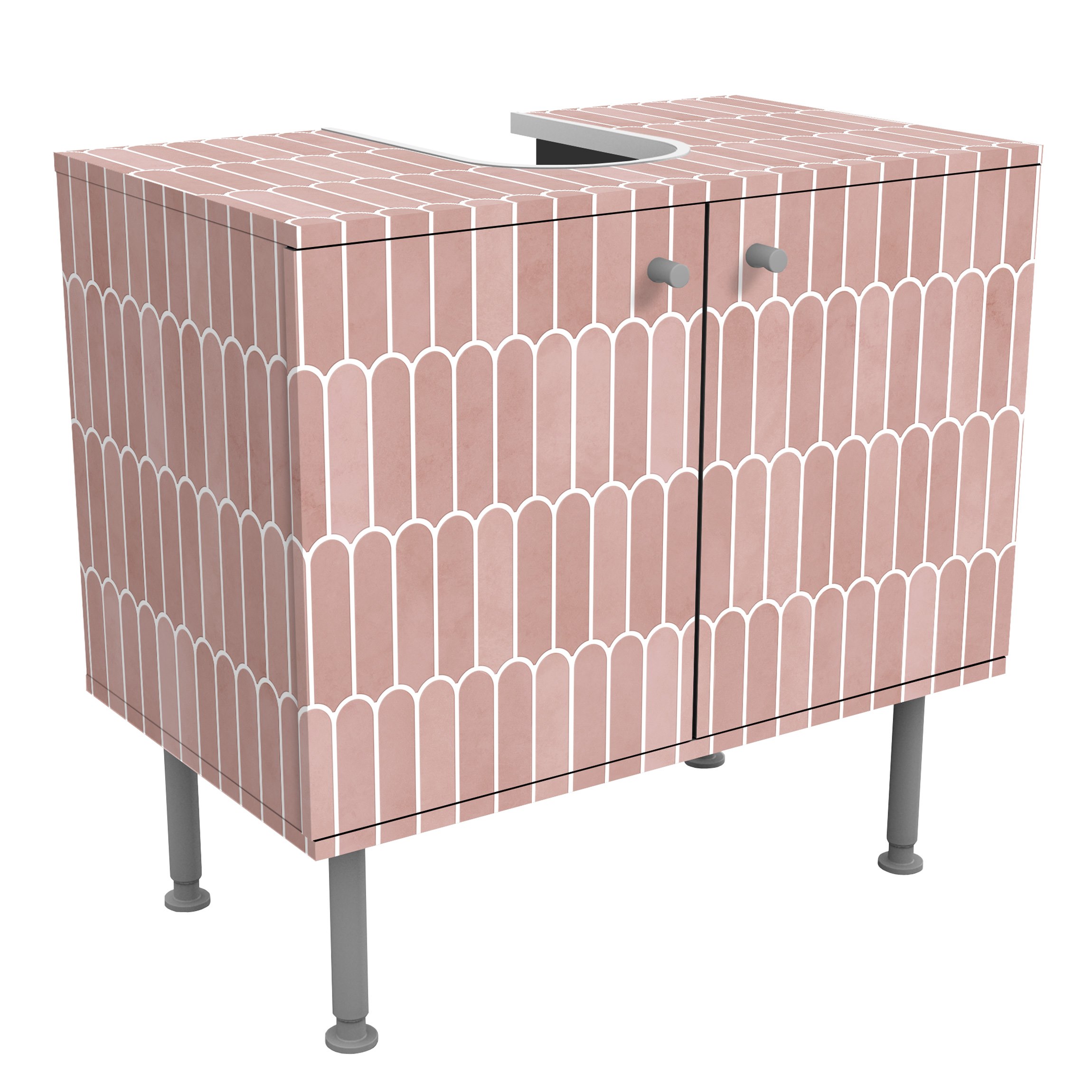 Waschbeckenunterschrank Fischschuppen Fliesen Rosa