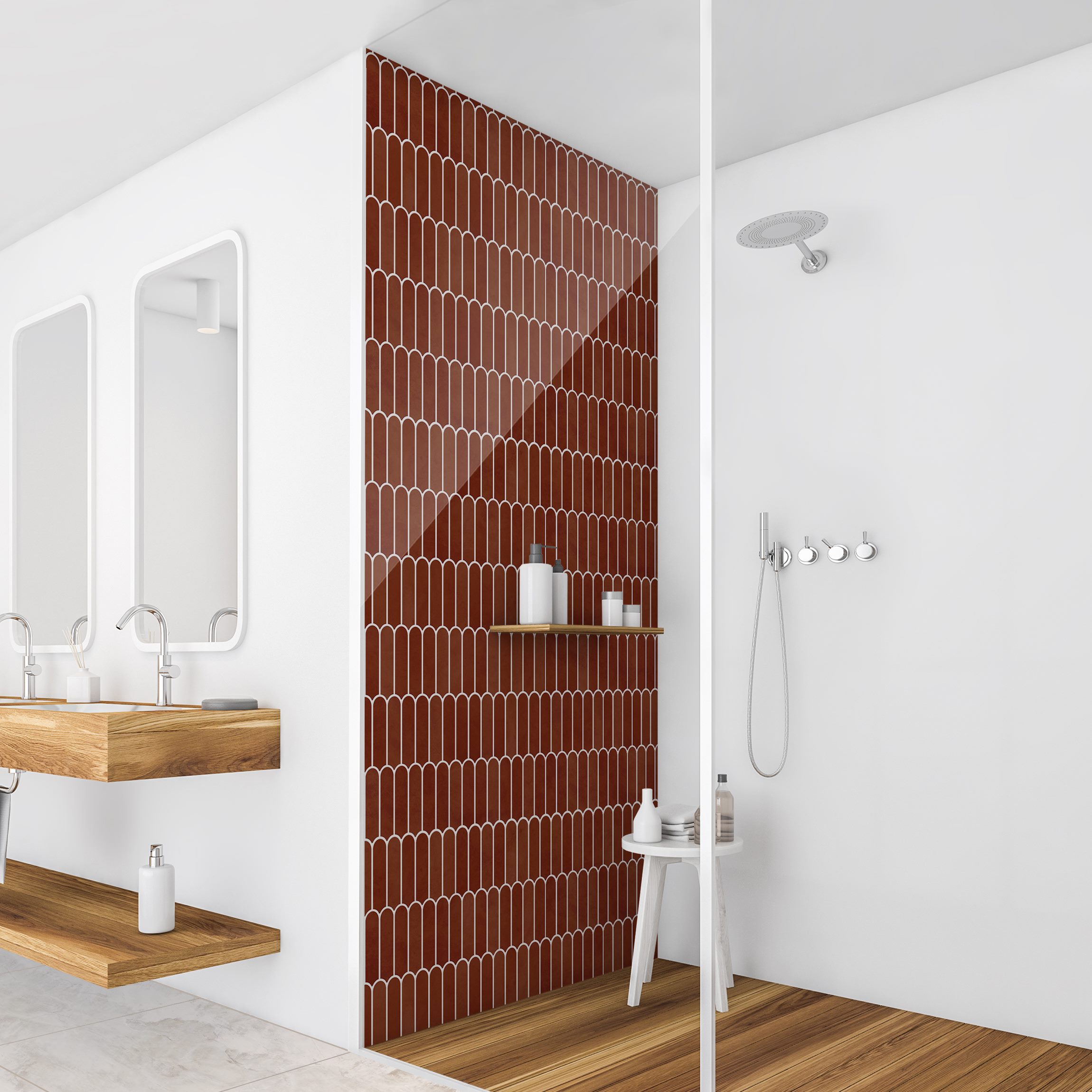 Duschrückwand Fischschuppen Fliesen Terracotta