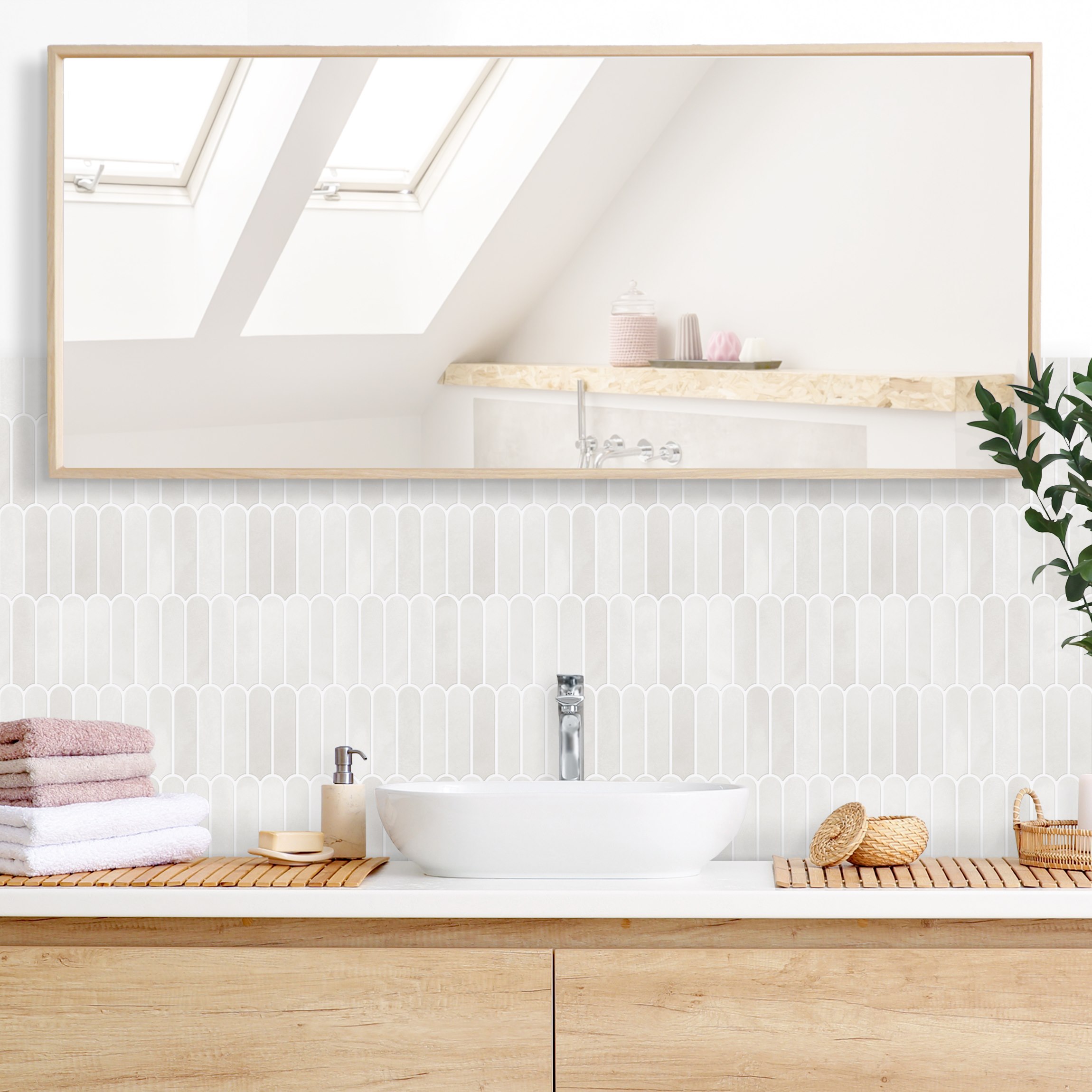 Wandverkleidung Bad Fischschuppen Fliesen Weiß