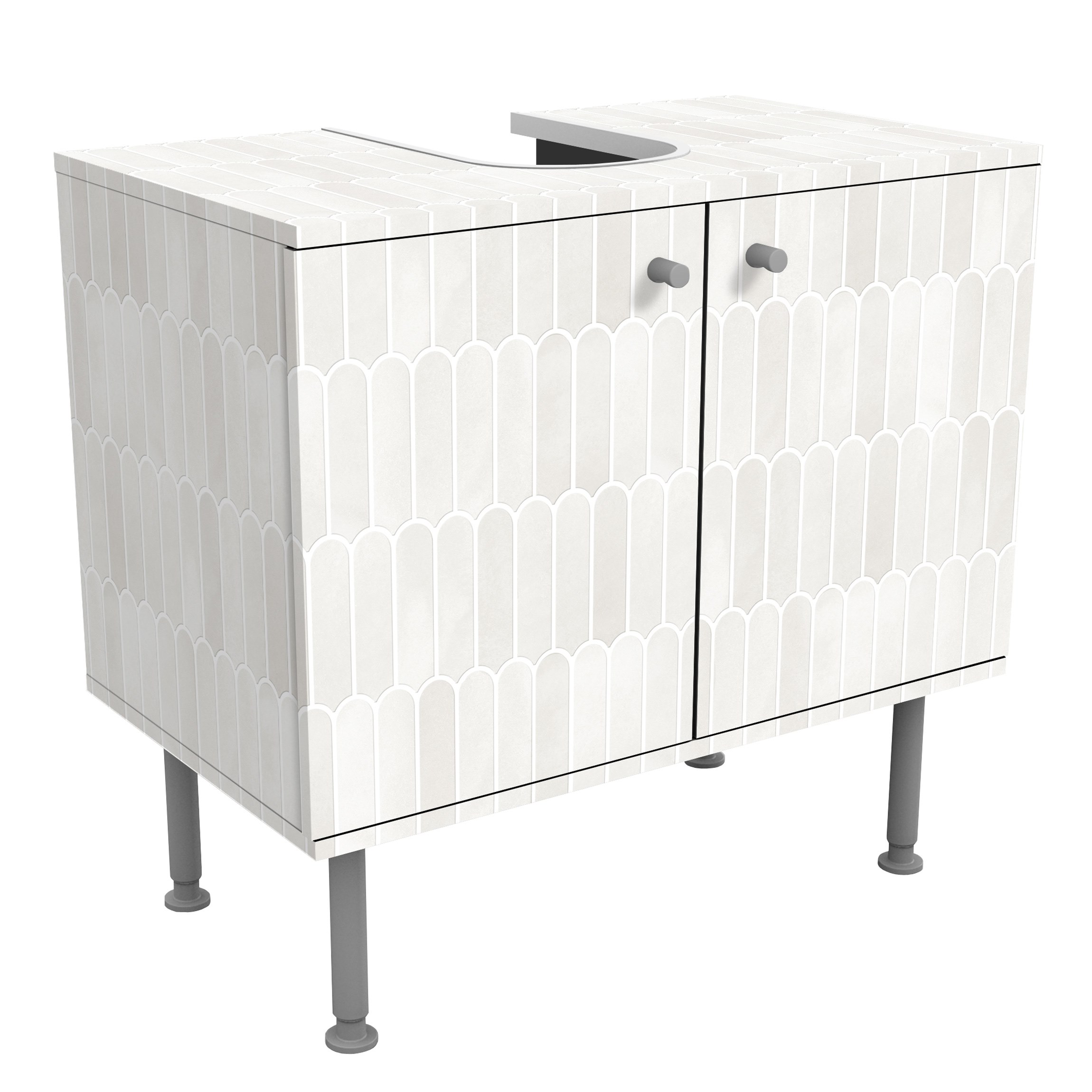 Waschbeckenunterschrank Fischschuppen Fliesen Weiß