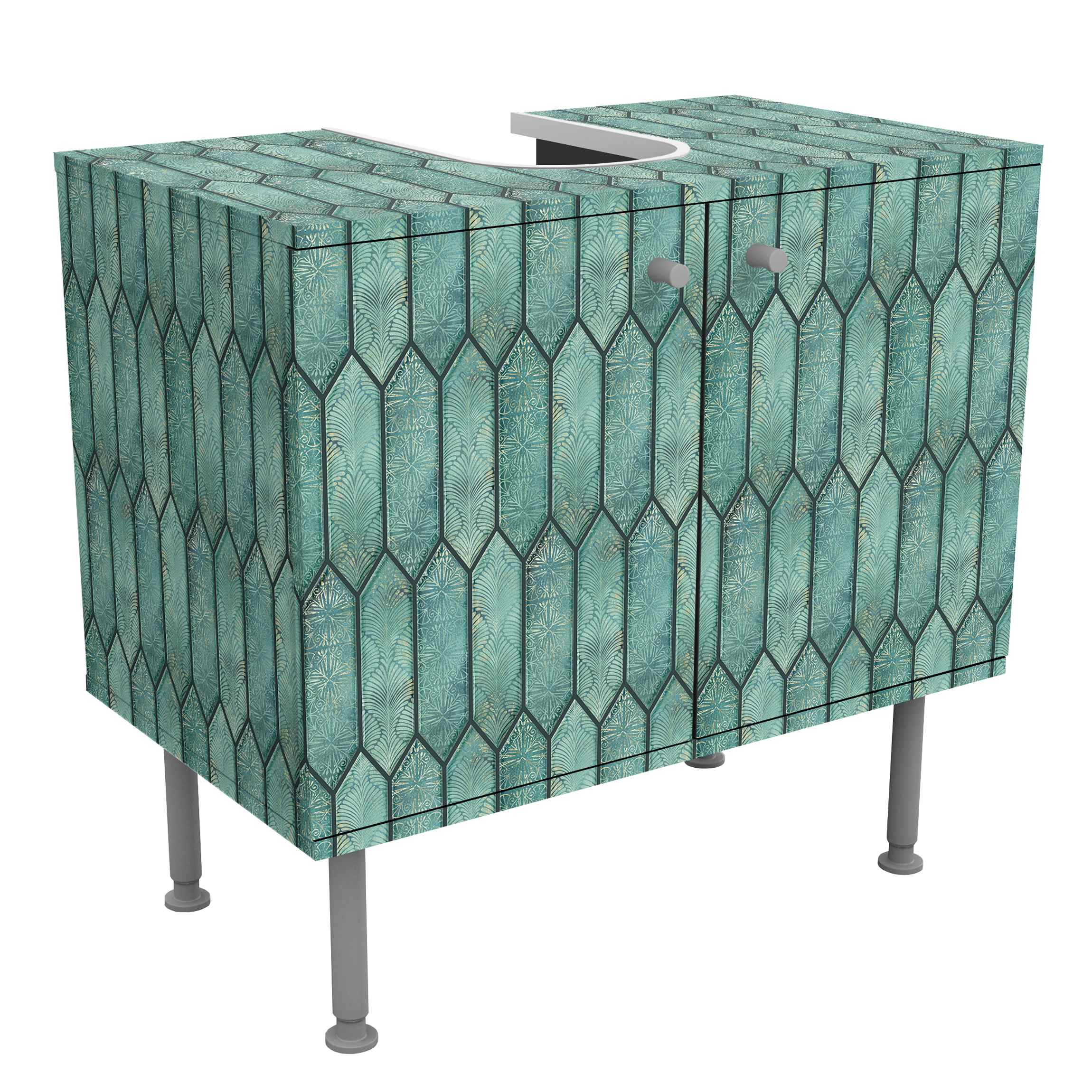 Waschbeckenunterschrank Fischschuppen Muster Fliesen Emerald Grün