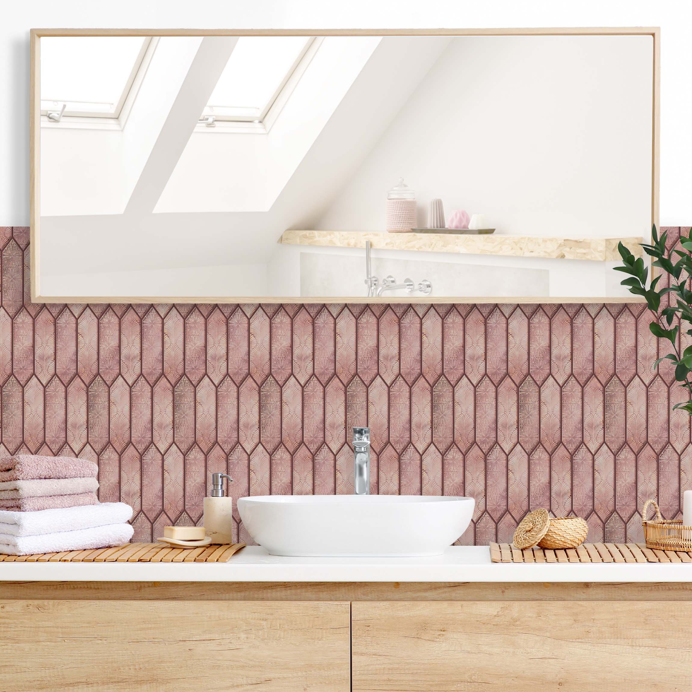 Wandverkleidung Bad Fischschuppen Muster Fliesen Rosa