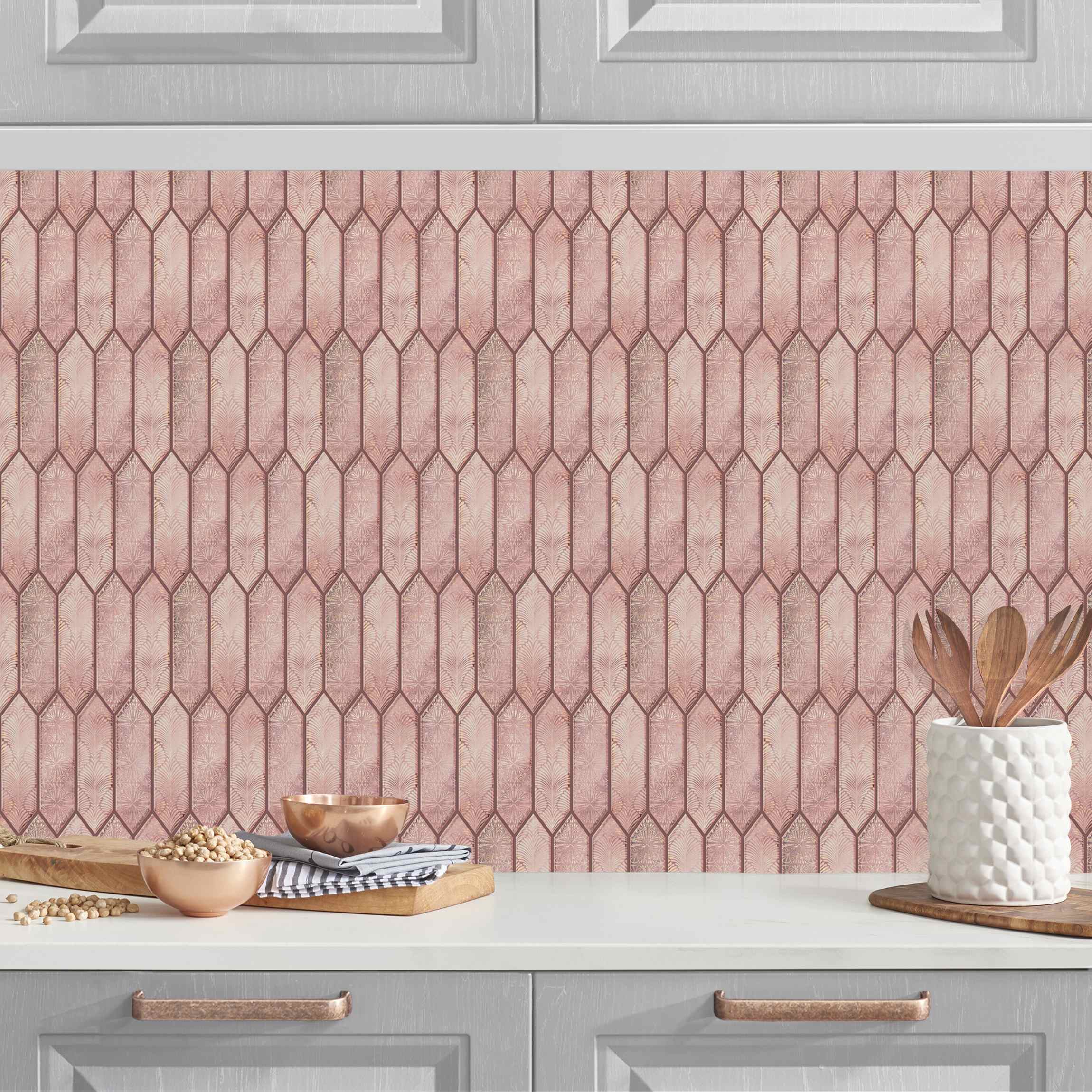 Küchenrückwand Fischschuppen Muster Fliesen Rosa